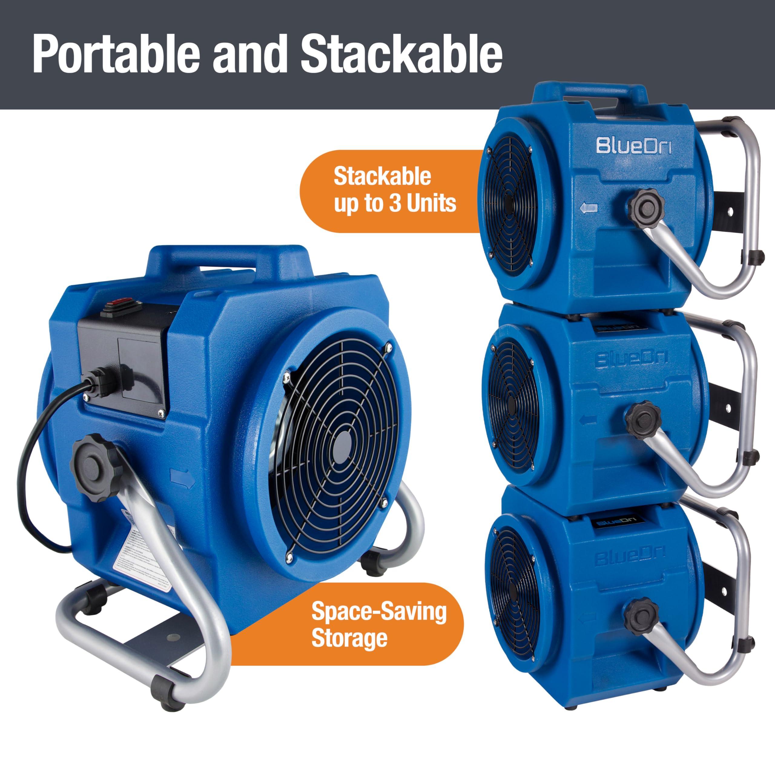 BlueDri BlueDri Portable 1/5 HP, 870 CFM Mini Axial Air Mover Fan with Wall Mount Option for Water Damage, Drying and Ventilation, Blue, MA-870, Small