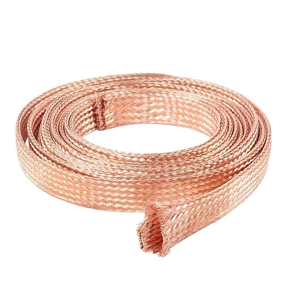 BAIWANLIN BAIWANLIN Bare Copper Braided Ground Wire Flat Stranded Soft Conductive Band Strip Strap Lead Cable Lightning Ground Rod Length: 5m,8#:15x1.5mm