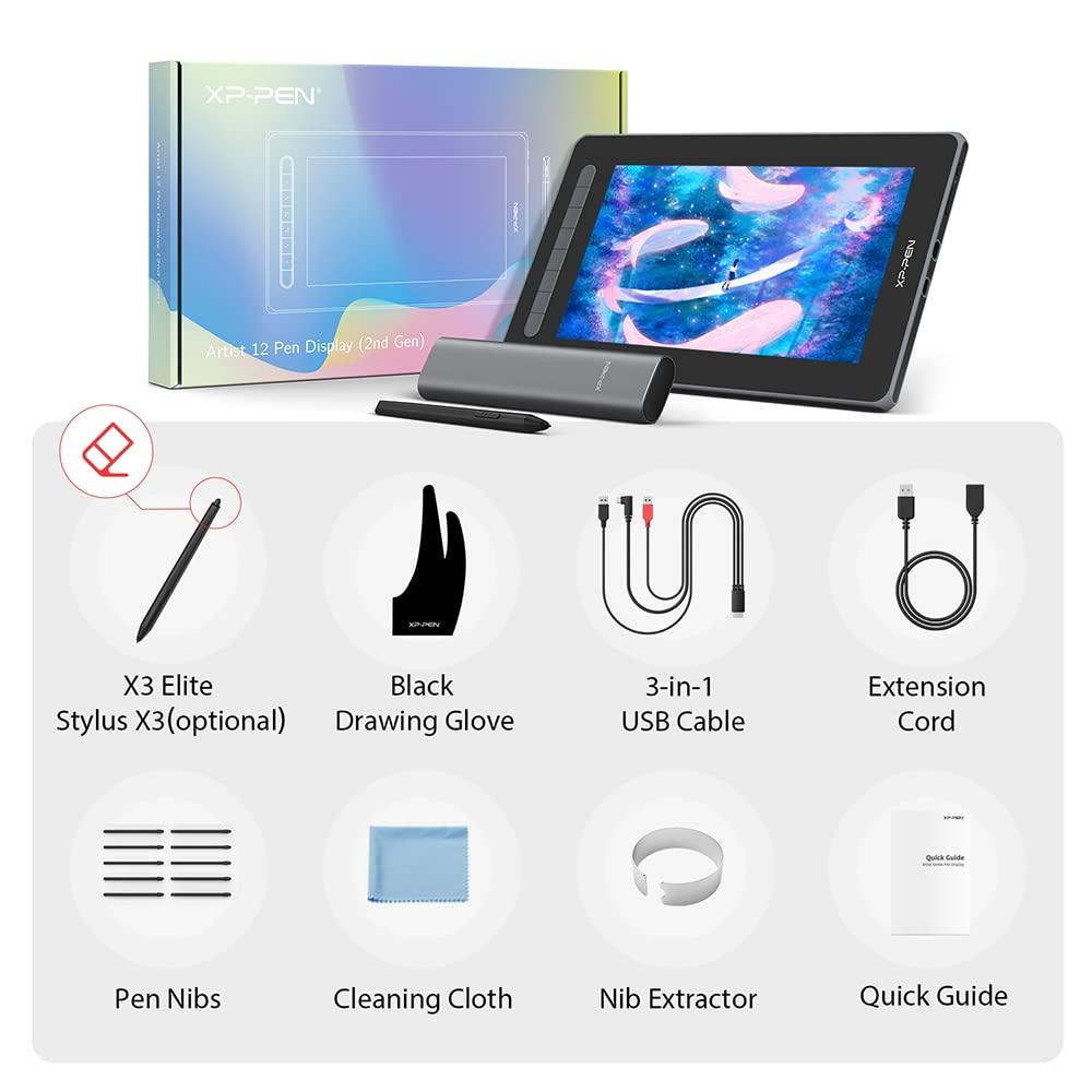 XP-PEN XPPen Drawing Tablet with Screen, 12 inch Graphics Tablets Artist 12 2nd, Digital Drawing Pad with X3 Stylus,127% sRGB Full Laminated Drawing Monitor Display for Art Design & Video Editing (Black)