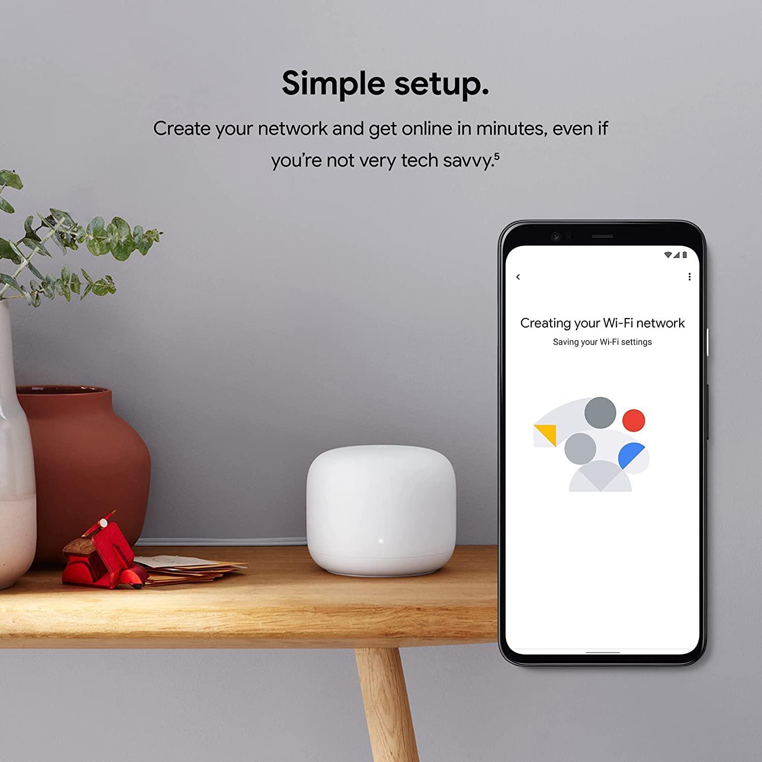 Google Nest WiFi Router and 2 Points - WiFi Extender with Smart Speaker - Works with Google WiFi (3 Pack) White