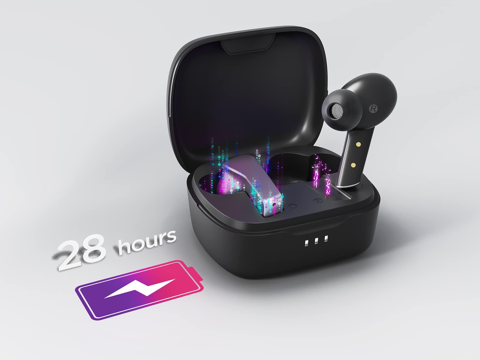 Lenovo Lenovo Smart True Wireless Earbuds - Smart Switch Fast Pair - Active Noise Cancelling Earphones with Wireless Charging Case - 28 Hrs Playtime Headphones - 6 Built-in Mics - Bluetooth - Black