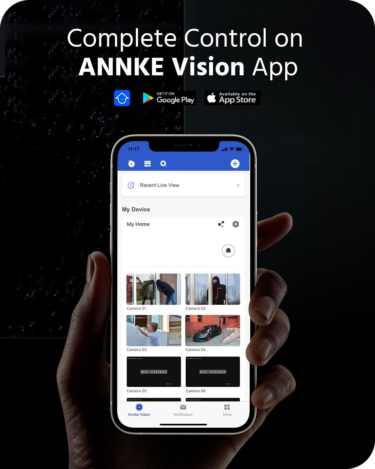 ANNKE ANNKE 5MP 8CH Home Security Camera System, 4pcs Wired C500 Outdoor PoE IP Cameras Compatible with Alexa, Color Night Vision, Smart Motion Detection, Remote Access, NO Hard Drive - H500