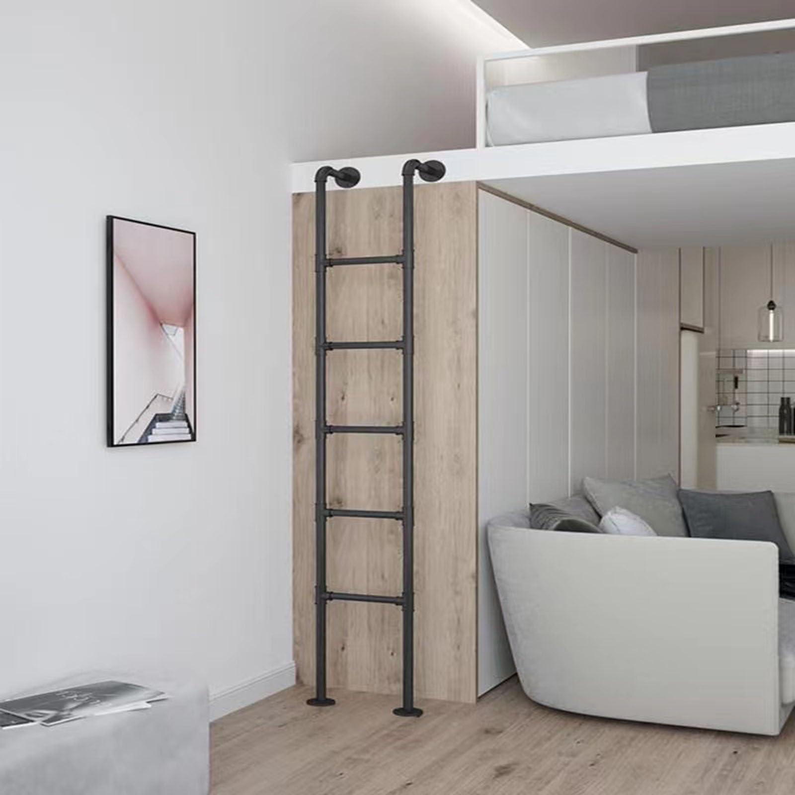 LSMKKA Rv Bunk Ladder 48 55 Inch 60 63 72 80 91" Basement Egress Ladder, Black Floor Standing Window Well Ladder 3 4 5 6 10 12 Step Ladders with Mount Discs, Adults Kids Safety Climb Stool (Color : Black,