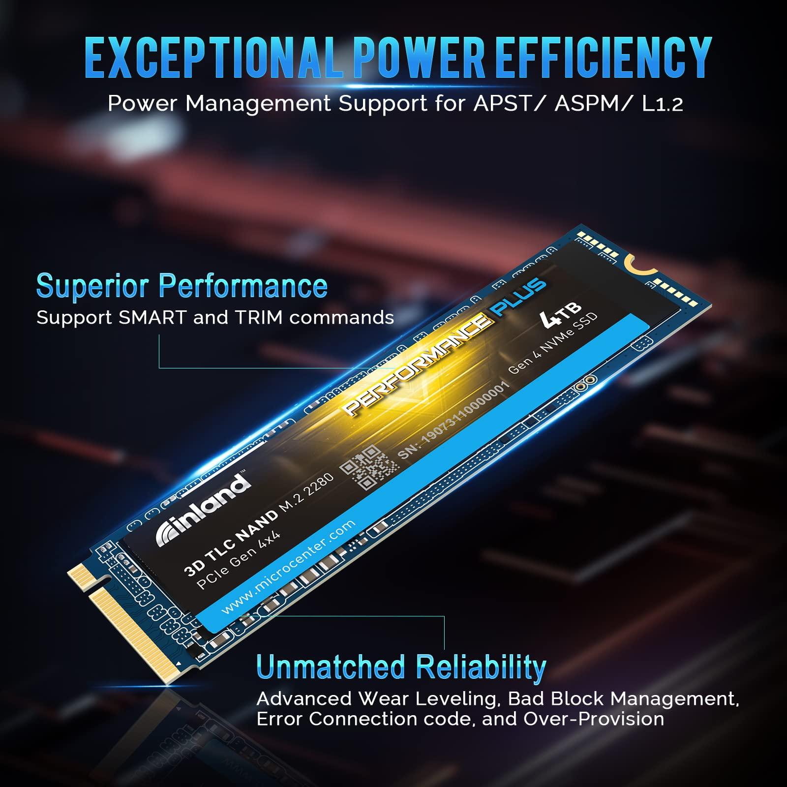 INLAND INLAND 4TB Performance Plus NVMe Internal Gaming SSD Solid State Drive Optimized for PS5 - Gen4 PCIe, M.2 2280, DRAM Cache, 176-Layer TLC 3D NAND Flash, Up to 7200MB/s
