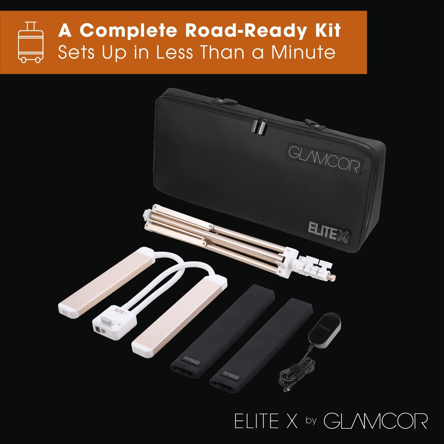Glamcor GLAMCOR Elite X Portable LED Lighting Kit for Eyelash Extension, Esthetician, Makeup, Filming & Photography | 5600K Five-stage Dimming Daylight, with Travel Bag & Tripod (White/Gold)