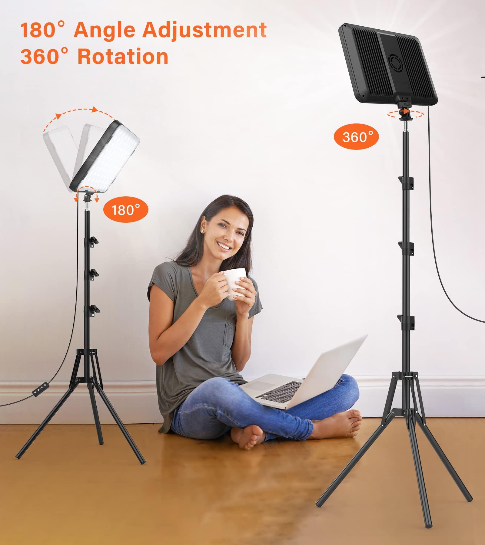 Unicucp 2 Pack LED Video Photography Lighting Kit with 62.99'' Tripod Stand, Unicucp 2500-8500K Dimmable Studio Streaming Light for Video Recording Filming, Live Game YouTube, Portrait Shooting, USB Charger