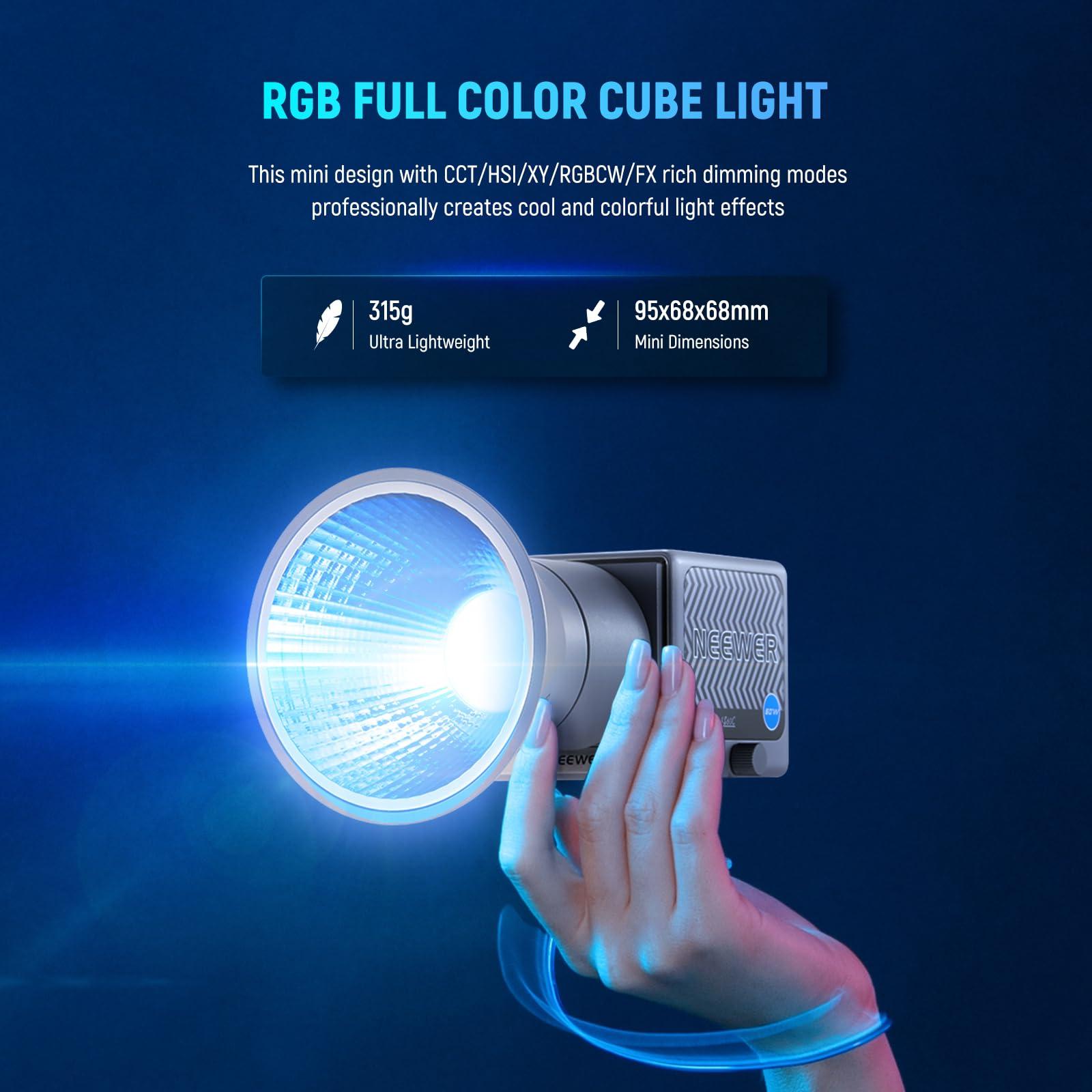 Neewer NEEWER 60W Portable RGB LED Video Light Handheld Fill Light, APP/2.4G/Panel Control 18 Scenes 8700Lux/1m 2700-6500K CRI97+ Dimmable COB Continuous Output Lighting for Video Recording Streaming, HS60C