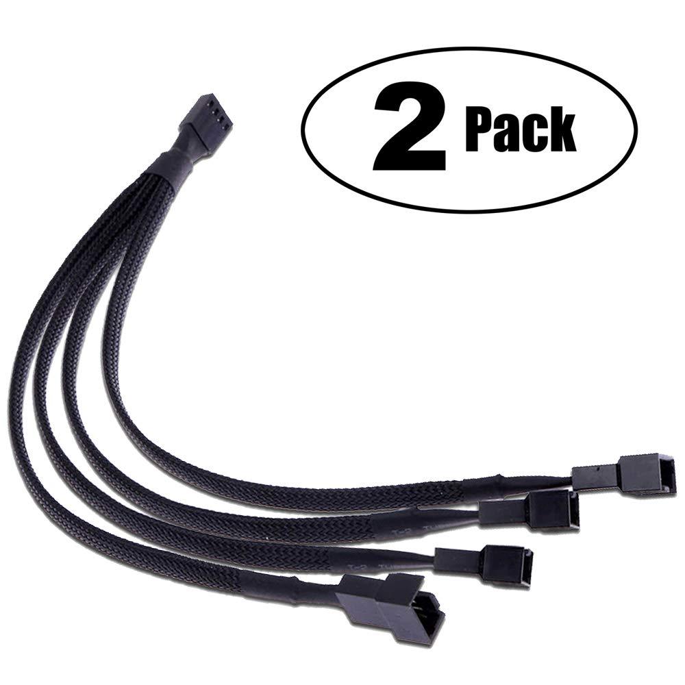 TeamProfitcom TeamProfitcom PWM Fan Splitter 4 pin Adapter Cable Sleeved Braided Y Splitter for Desktop Computer CPU Fan Splitter PC 4 Pin Fan Extension Power Cable 1 to 4 Converter 10 inches (2 Pack)
