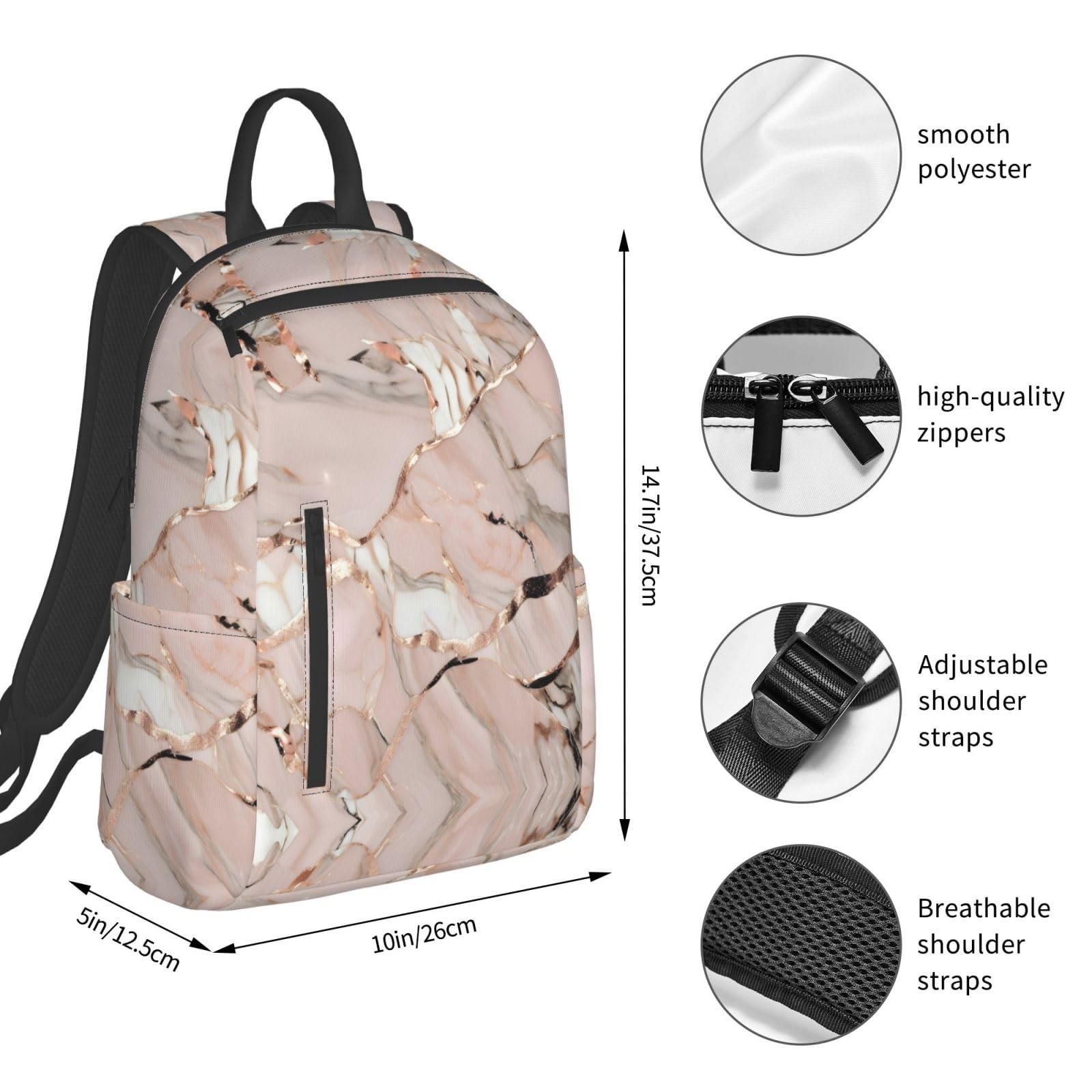 YQxwJL YQxwJL Rose Gold Marble Print Lightweight Backpack, Travel Bookbag College Bag,Laptop Backpack For Men Women