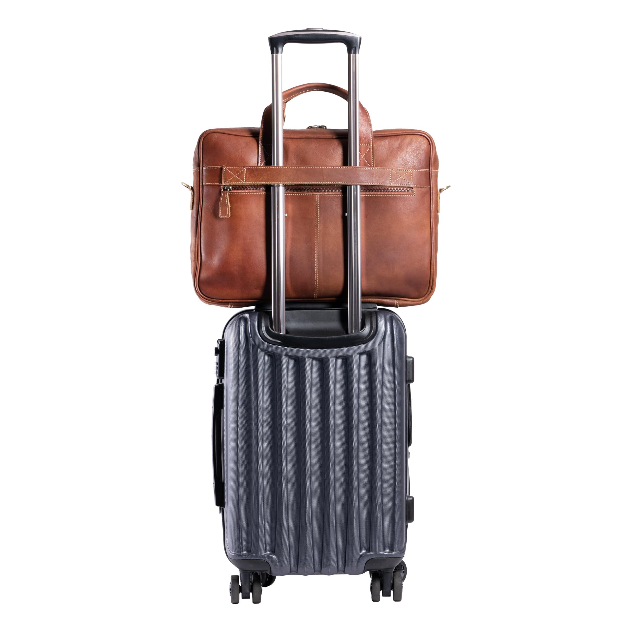 KomalC KomalC 16 Inch Leather briefcases Laptop Messenger Bags for Men and Women Best Office Satchel Bag (Tan)