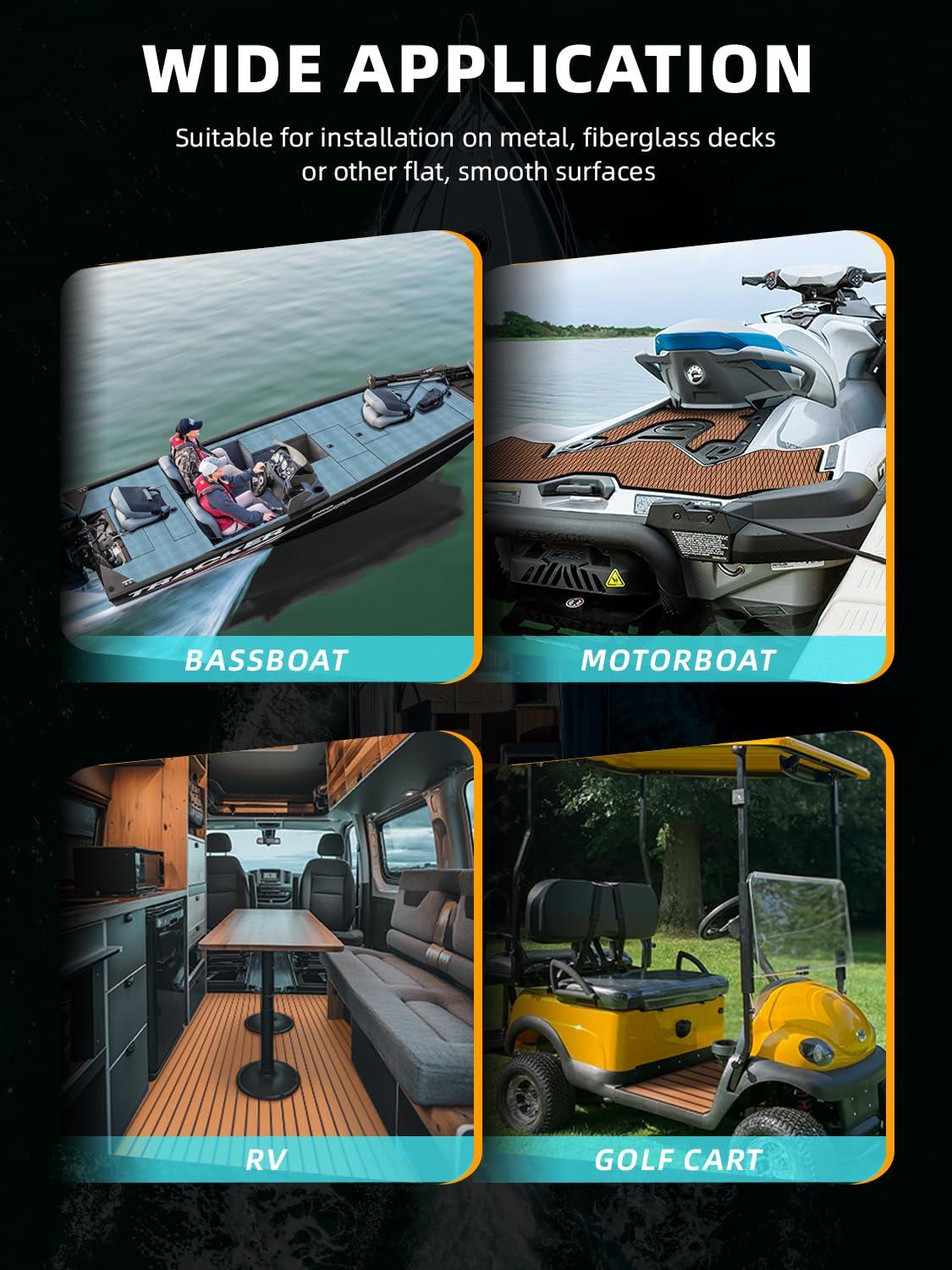 FOCEAN FOCEAN Boat Flooring EVA Foam Boat Decking Marine Mat Non-Slip Self-Adhesive Flooring Sheet for Motorboat Kayak Surfboard Garden Flooring Swimming Pools, 75\'\'x 28\'\', Brown with Black Lines