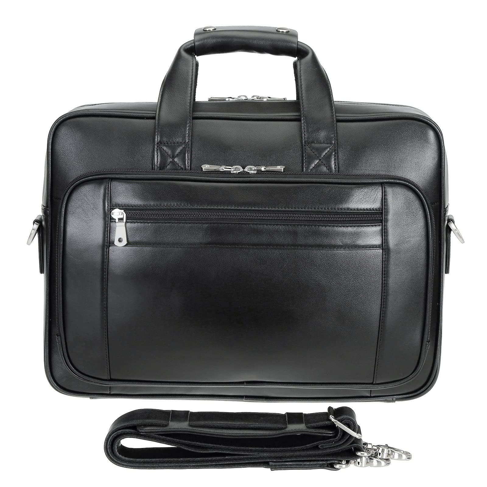POLARE ORIGINAL Polare Napa Leather Laptop Briefcase - Business Travel Shoulder Bag for Men - Fits 17.3" Laptop (Black)