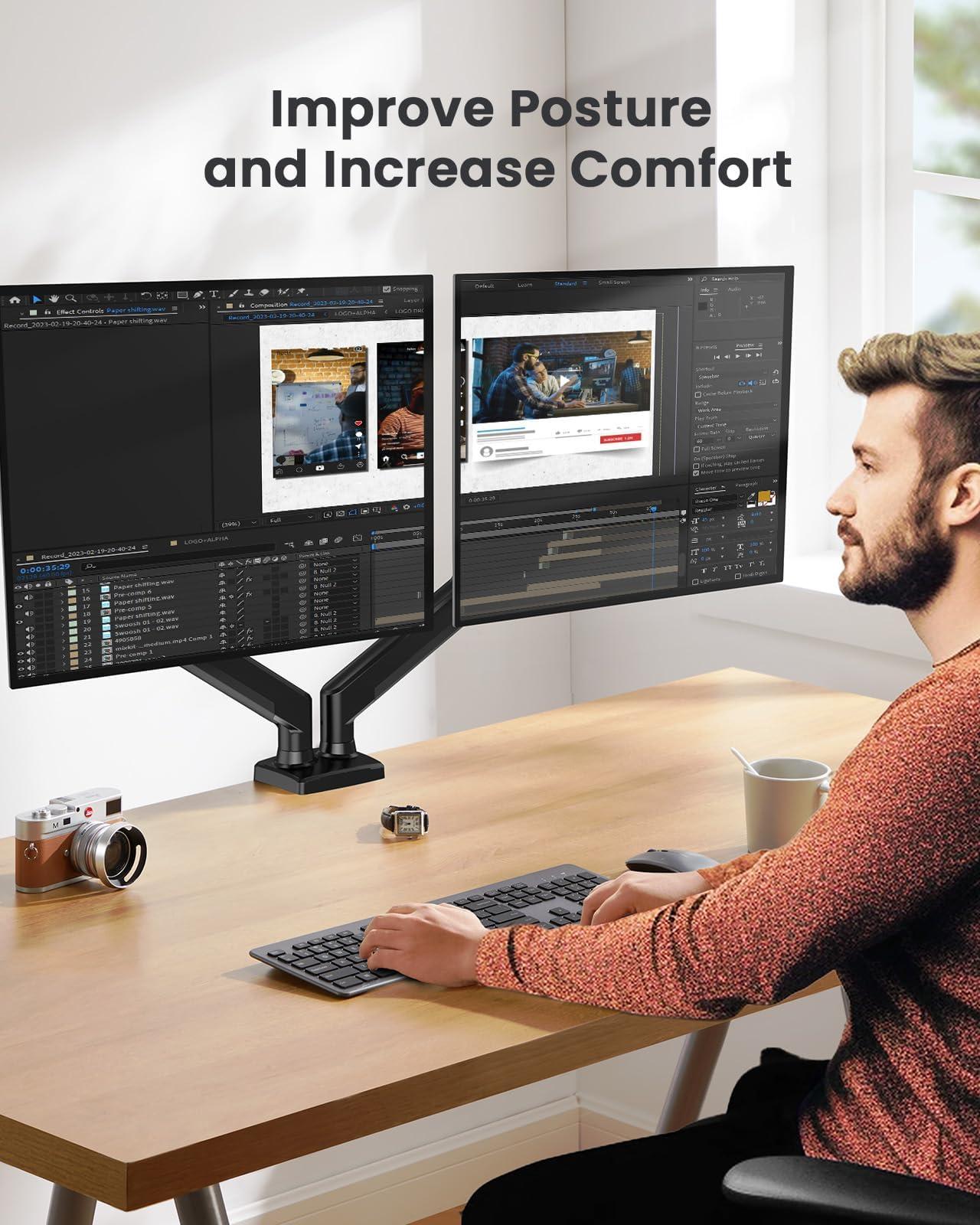 ErGear ErGear Dual Monitor Stand up to 32 inches Screen, Load-Bearing Max 22 lbs Each Arm, Adjustable Dual Monitor Mount, Sturdy Steel vesa Monitor Mount with Stable VESA 75x75 100x100mm