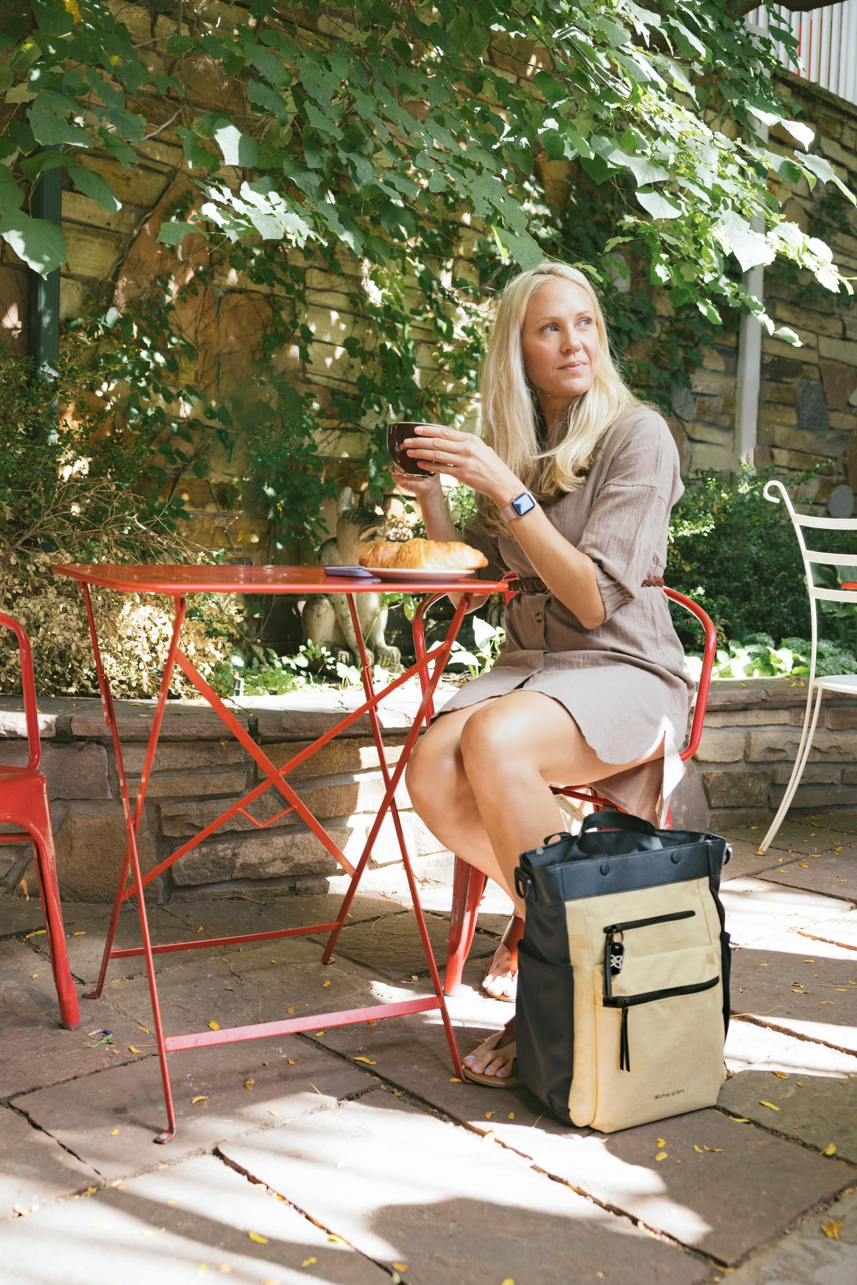 Sherpani Sherpani Soleil, Anti Theft Convertible Backpack, 3 in 1 Tote Bag, Crossbody Bag, Cross Body Purse, 18L Travel Backpack, Travel Gifts for Women, RFID Protection, Fits 13 Laptop (Straw Lite)