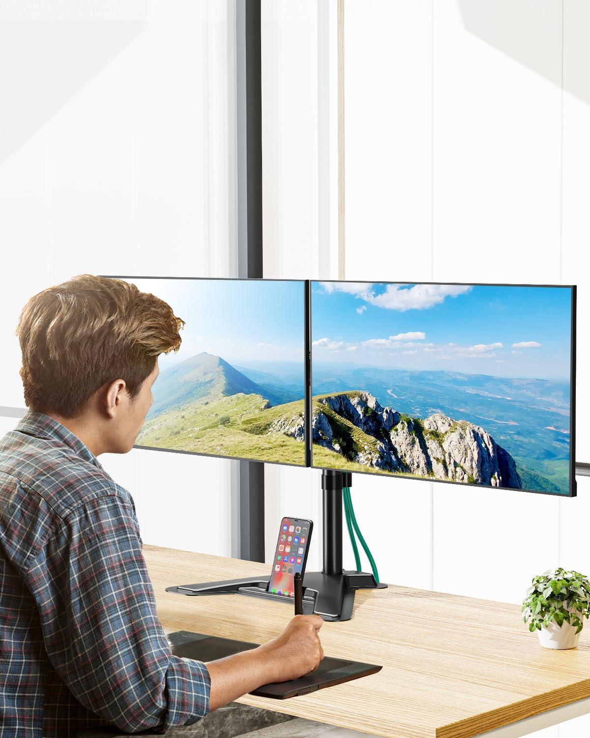 MOUNT PRO MOUNT PRO Dual Monitor Stand - Free Standing Full Motion Monitor Desk Mount Fits 2 Screens up to 27 inches,17.6lbs with Height Adjustable, Swivel, Tilt, Rotation, VESA 75x75 100x100, Black