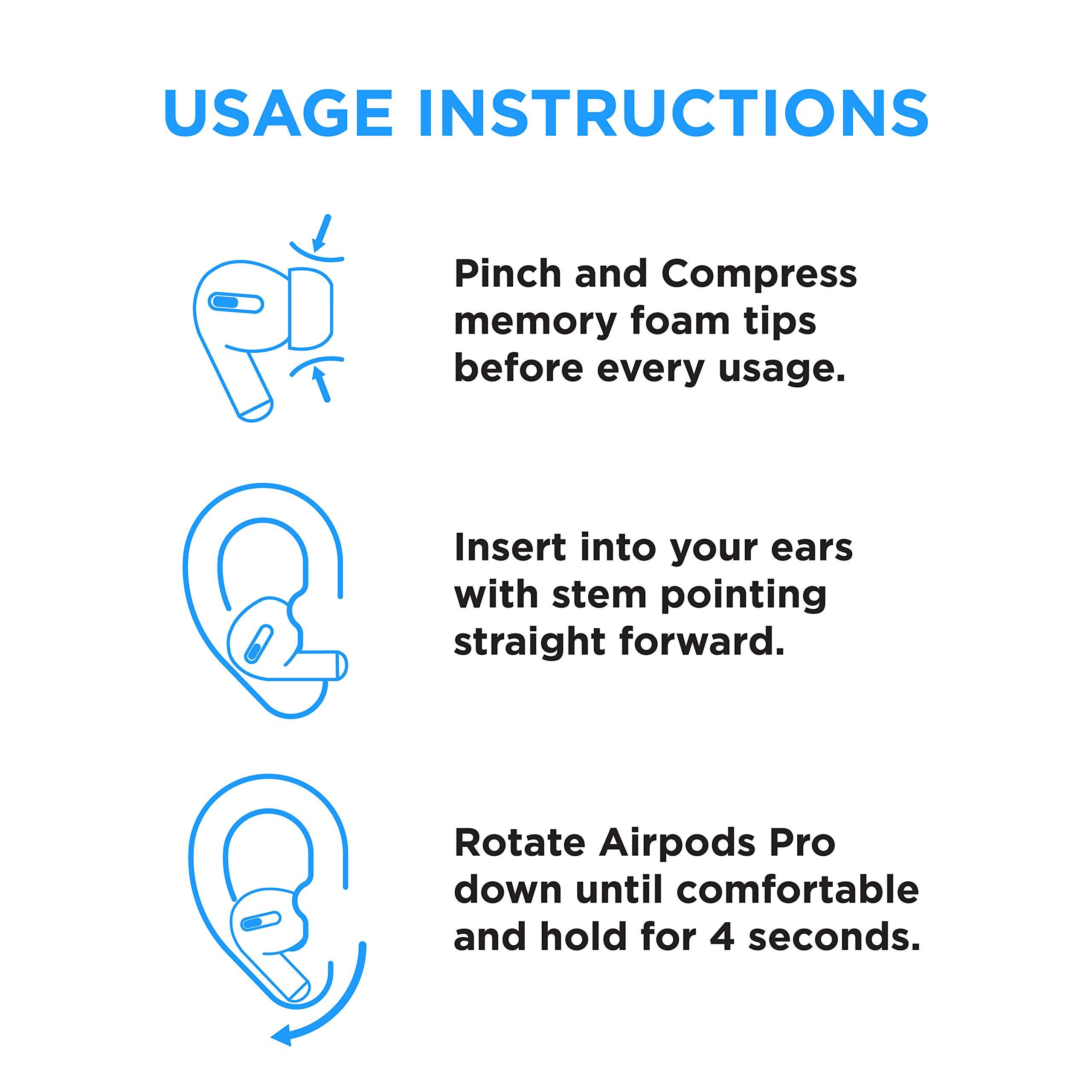 AutoLine Pro Foam Masters Memory Foam Ear Tips for AirPods Pro 1st & 2nd Gen | Comfortable | Secure | Better Noise Cancellation | Version 3.0 Replacement Buds (Large - 3 Pairs, Black)