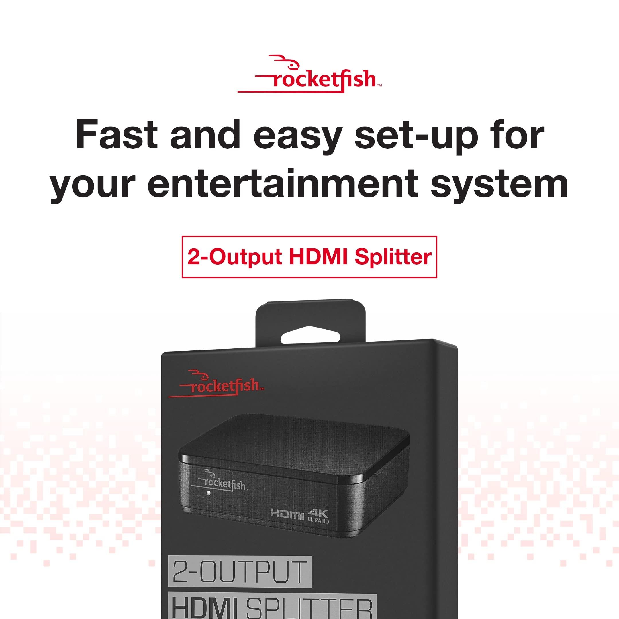 Rocketfish Rocketfish 2-Output HDMI Splitter with 4K at 60Hz and HDR Pass-Through - Dual HDMI Splitter with Easy Setup - HDMI Splitter Output Supports 2 HDMI Displays - Splitter with 4k & HDR Compatibility