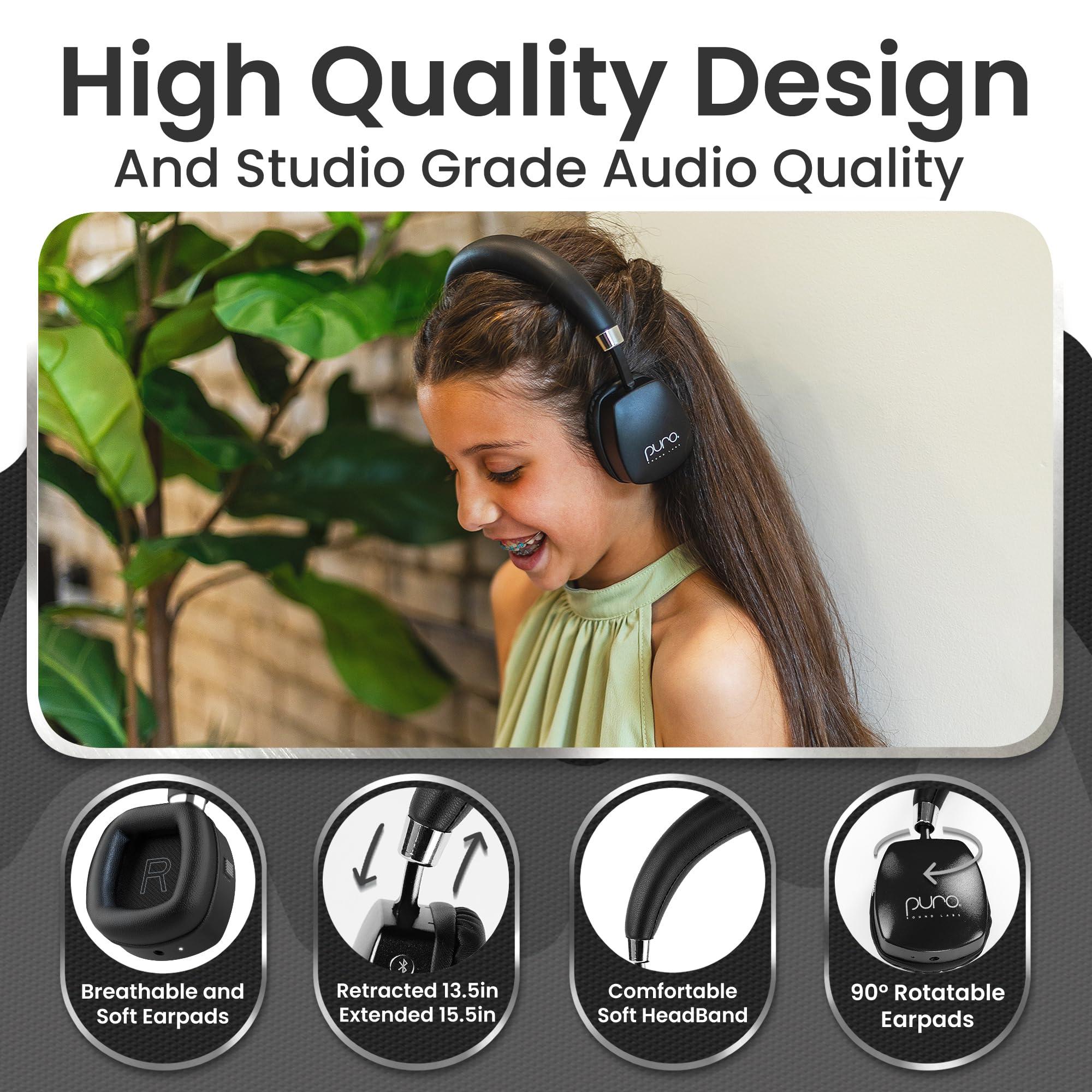 Puro Sound Labs Puro Sound Labs PuroQuiet Plus Volume Limited On-Ear Active Noise Cancelling Bluetooth Headphones Lightweight Headphones for Kids with Built-in MicrophoneSafer Sound Studio-Grade Quality (Black)