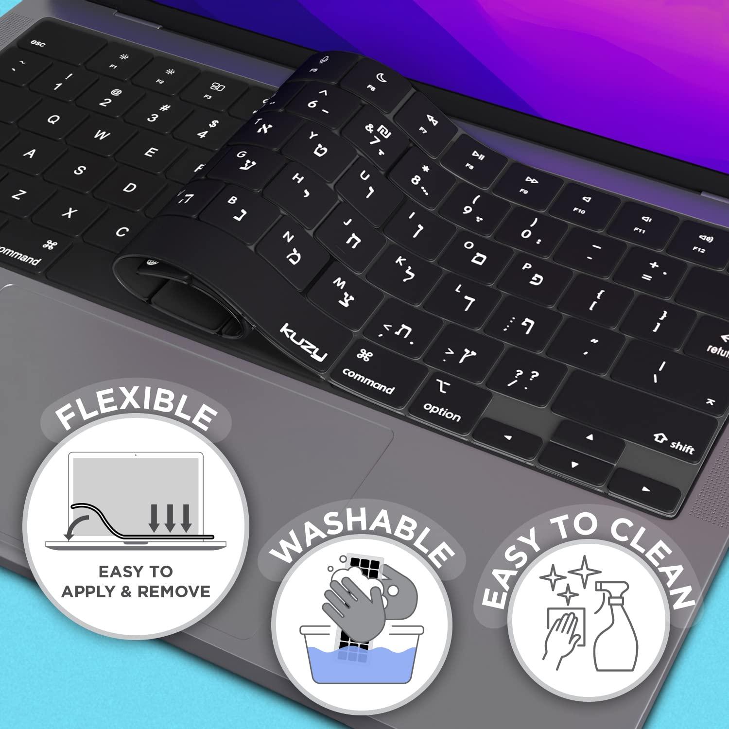 Kuzy Kuzy Hebrew MacBook Pro Keyboard Cover 2025 2024 2023 2022 14 inch 16" M4 M3 M1 M2 MacBook Air Keyboard Cover 13.6 inch 15" Silicone Skin Ultra Thin - US Version, Hebrew Language