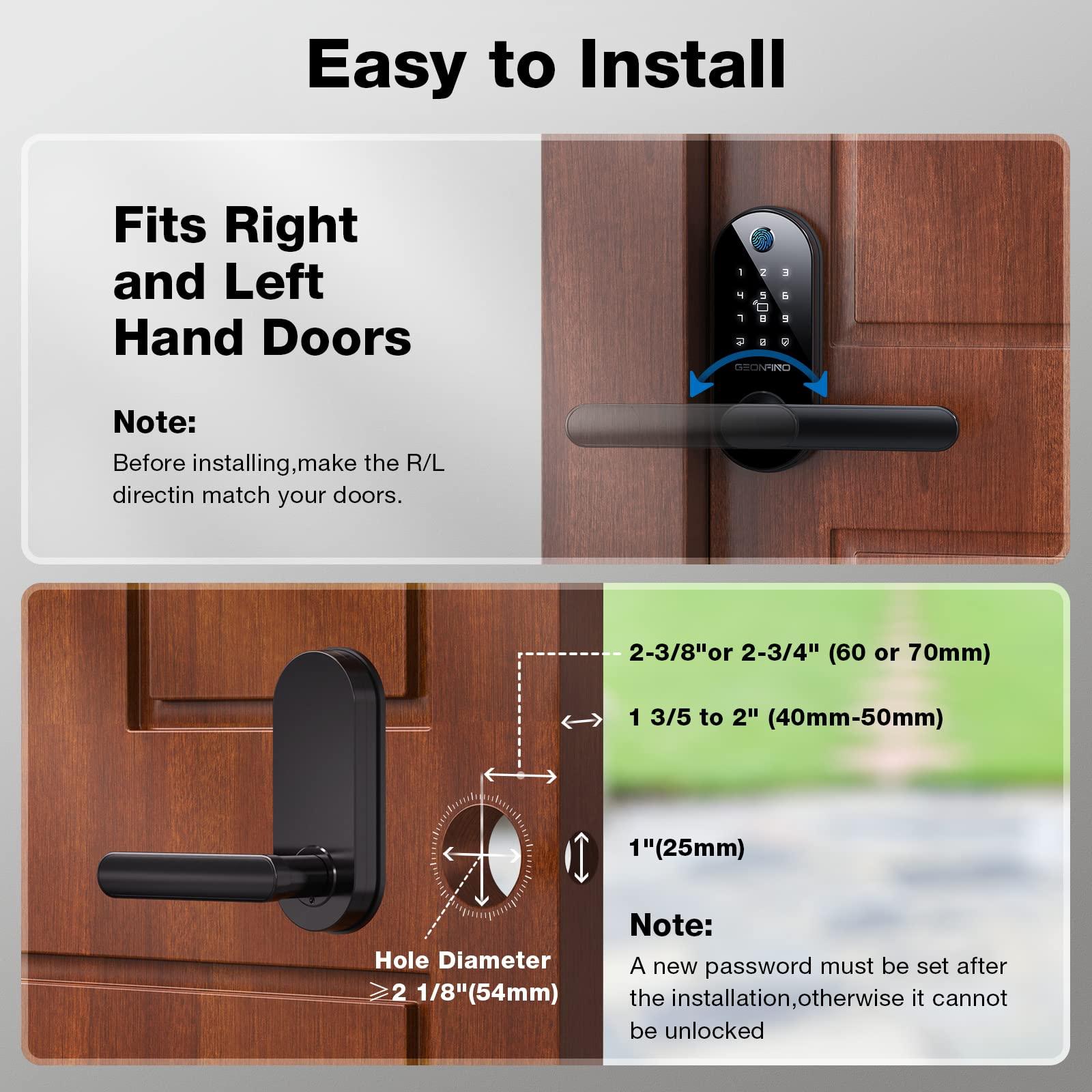 GEONFINO Smart Door Lock 6-in-1 Electronic Door Lock for Front Door Fingerprint Door Lock with Anti-Peeping, Auto-Lock Black Keyless Door Lock Digital Lock with Electric Door Knob, Biometric Handle for Home