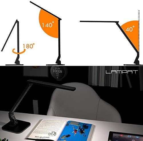 Lampat LAMPAT Dimmable LED Desk Lamp, 4 Lighting Modes (Reading/Studying/Relaxation/Bedtime), 5-Level Dimmer, Touch-Sensitive Control Panel, 1-Hour Auto Timer, 5V/1A USB Charging Port, Piano Black