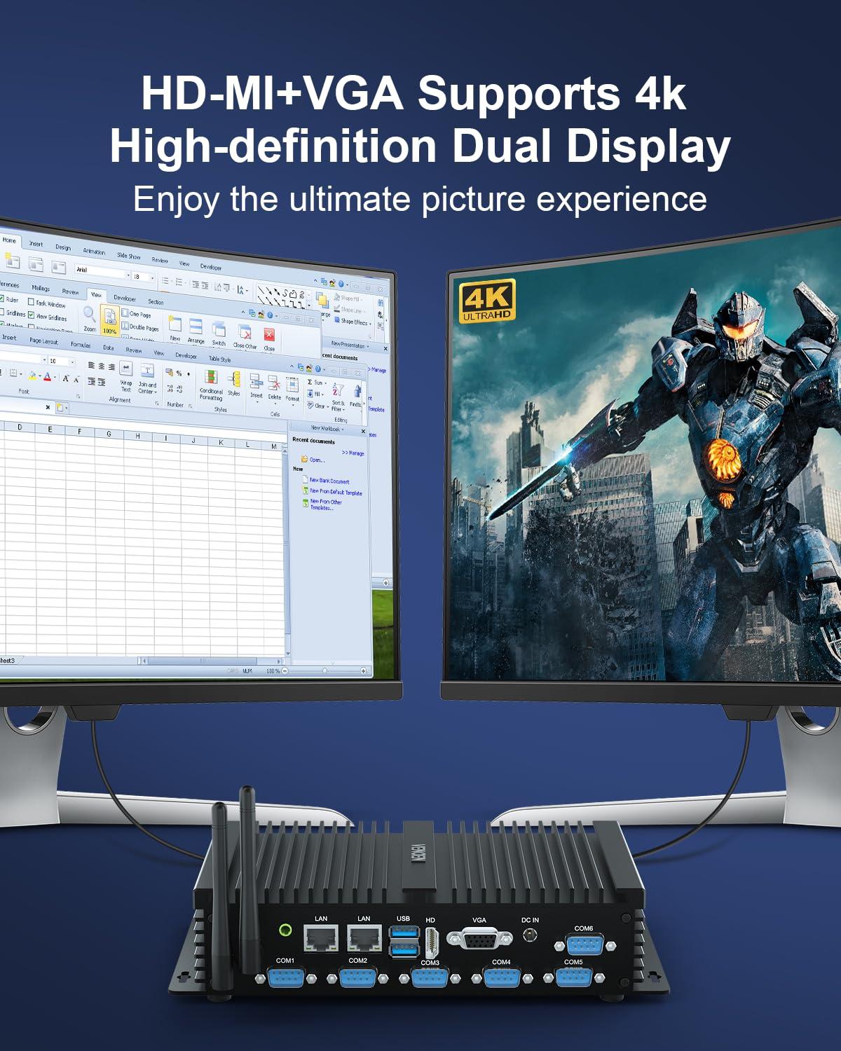 VENOEN VENOEN Mini PC Industrial Computer Core i5 4200U, Dual LAN Fanless PC 8GB RAM 512GB SSD, 6*RS232 COM, 4K Dual Display, WiFi, BT4.0, 3G/4G SIM Slot, Linux Mini Computer, Auto Power On, Wake on LAN