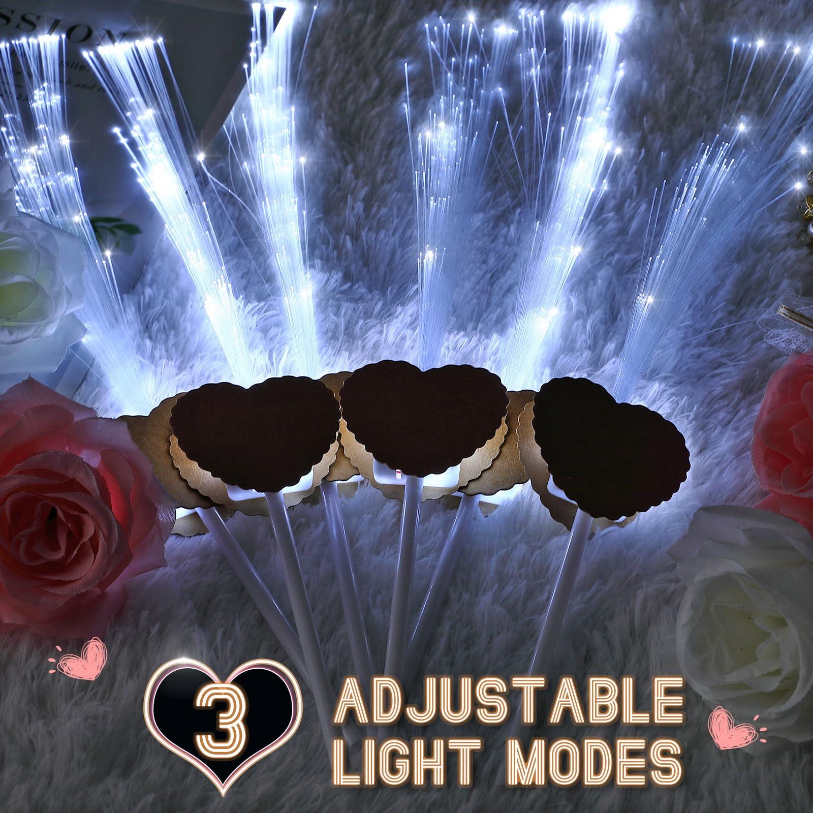 Tujoe Tujoe 100 Pcs Wedding Sparklers Heart Shaped LED Glow Sticks White Fiber Optic Wands Light up Wand with 3 Light Mode for Wedding Bridal Shower Birthday Glow in the Dark Party Supplies