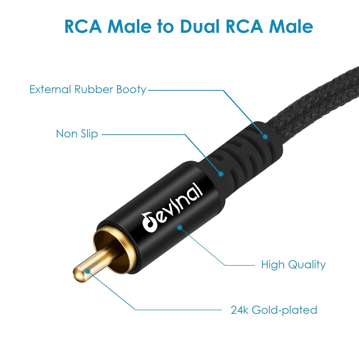 Devinal Devinal RCA Y Cable, RCA/Phono Y Splitter, RCA 1 Male to 2 Male Y Adapter, Male/Male Subwoofer Cable Gold Plated for subs/amps/Hi-Fis/Home Theater/receivers 3.3Feet/1M