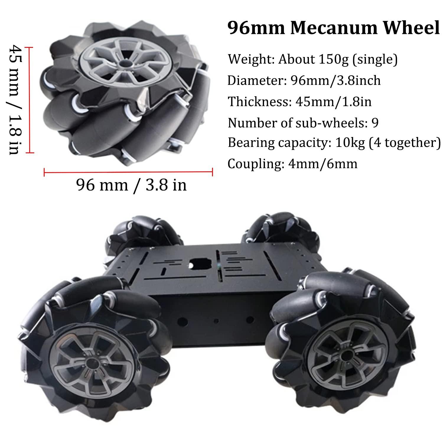 SmaringWing SmaringWing Premium 4WD Mecanum Wheel Robotic Chassis Kit for Arduino/Raspberry pi/Micobit, C400 96mm Omnidirectional Wheel DIY Smart RC Metal Car Chassis Platform with DC Speed Encoder Motor