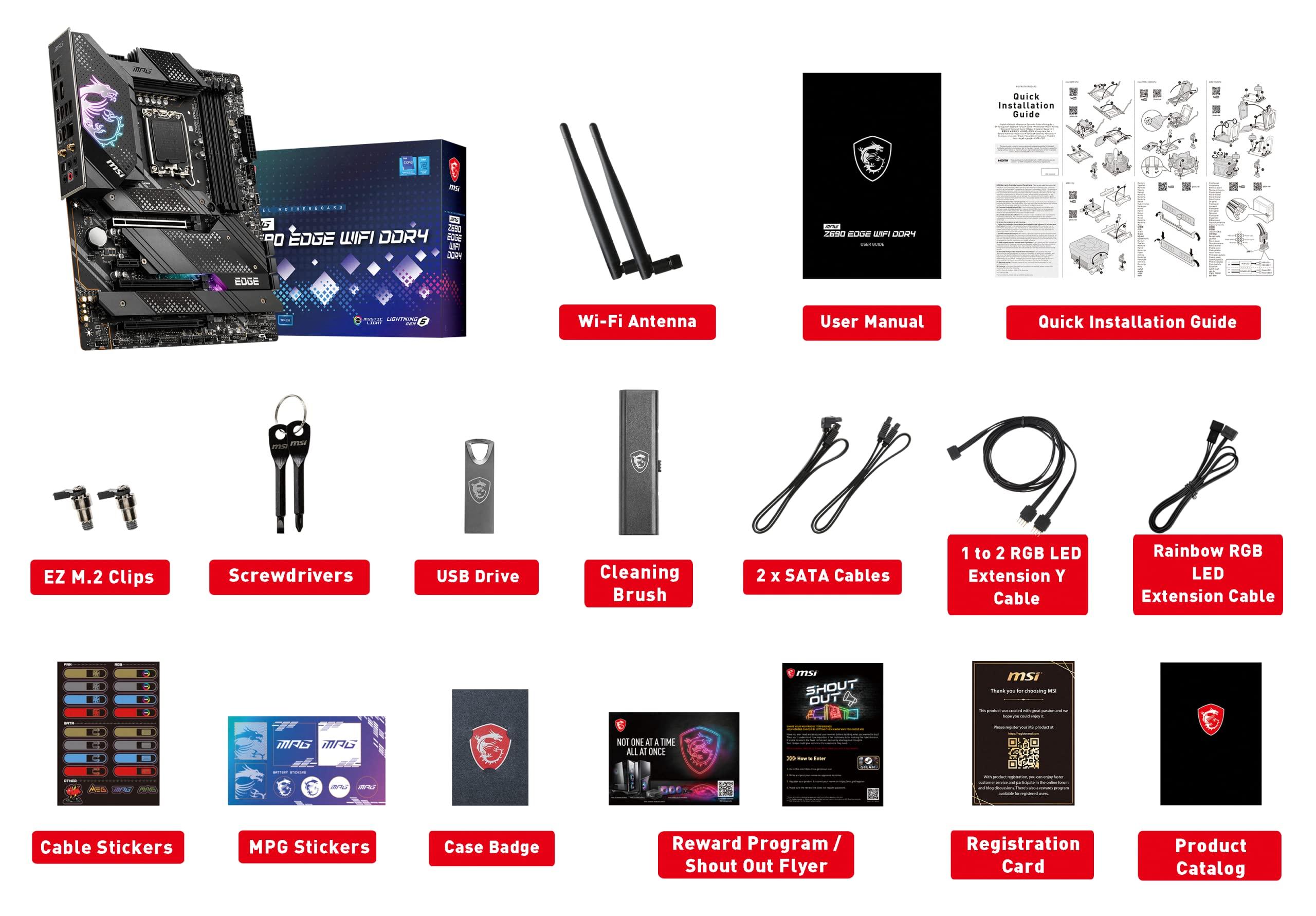 MSI MSI MPG Z690 Edge WiFi DDR4 Gaming PC Motherboard (ATX, 12th Gen Intel Core, LGA 1700 Socket, DDR4, PCIe 4, CFX, M.2 Slots, Wi-Fi 6E) Intel Computer Motherboards (Renewed)