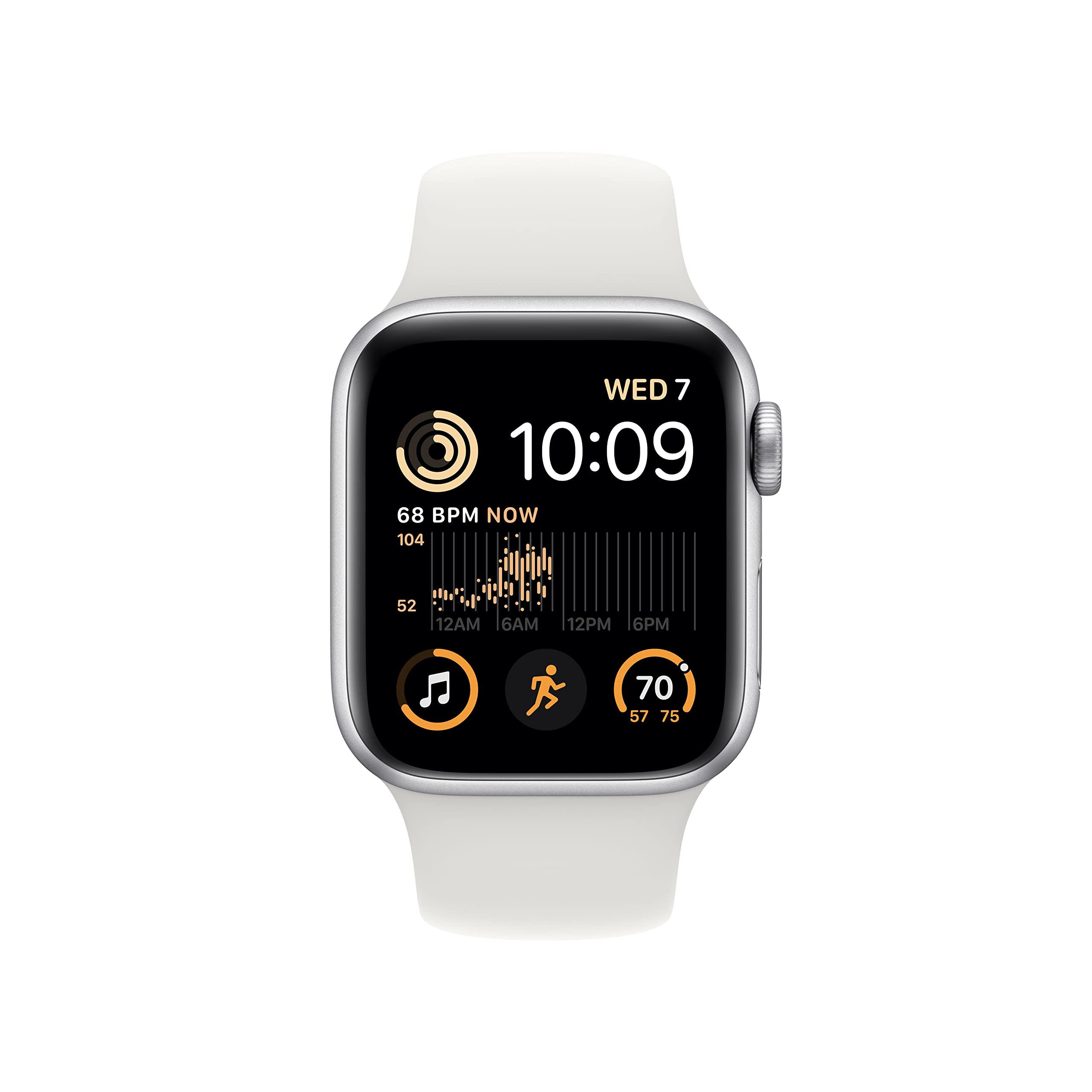 Apple Apple Watch SE (2nd Gen) (GPS + Cellular, 40mm) - Silver Aluminum Case with White Sport Band, S/M (Renewed)