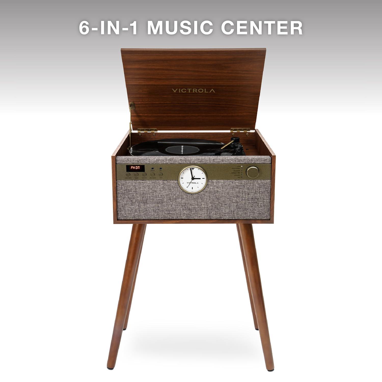 Victrola Victrola Century 6-in-1 Vinyl Record Player & Music Center - 3-Speed Turntable, CD & Cassette Player, VINYLSTREAM, Bluetooth & 3.5mm Aux, Record Player with Speakers, Mid Century Design, Walnut