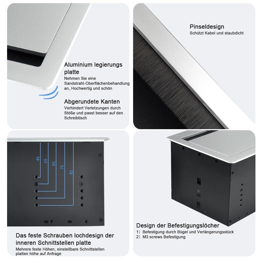 JS VI DEO JS TECHNOLOGY Conference Table Power hub Conference Table connectivity Box recessed Outlet Desk Outlet recessed Power Strip USB-c 65Woutlet Plug with USB Ports countertop Outlet Socket (Silver)