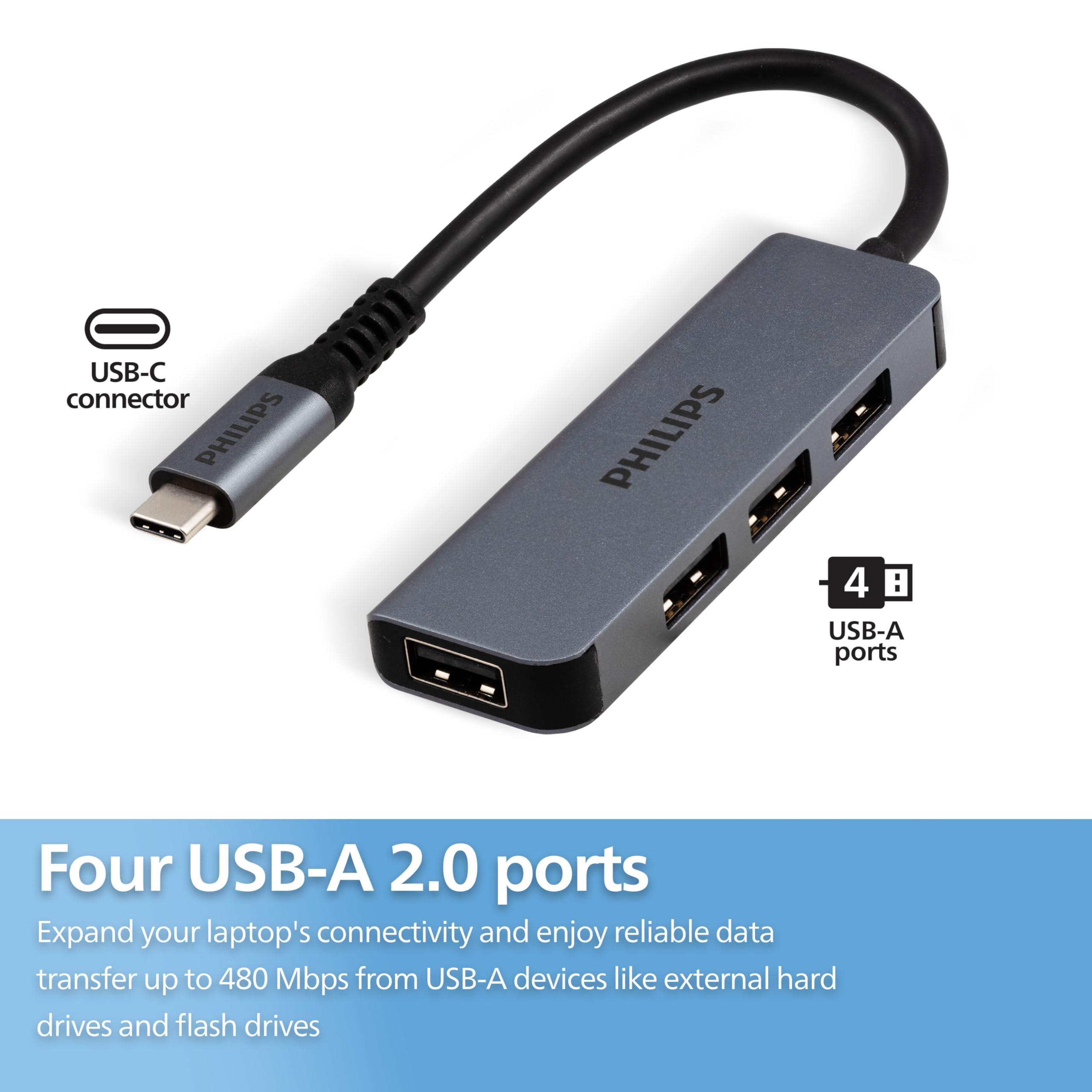 PHILIPS PHILIPS USB C to USB Hub for Laptop, 4 USB 2.0 Ports, USB C Hub Multiport Adapter for MacBook Pro, MacBook Air, 480 Mbps Data Transfer Speed, USB C Laptops Docking Station, SWL3573S/37