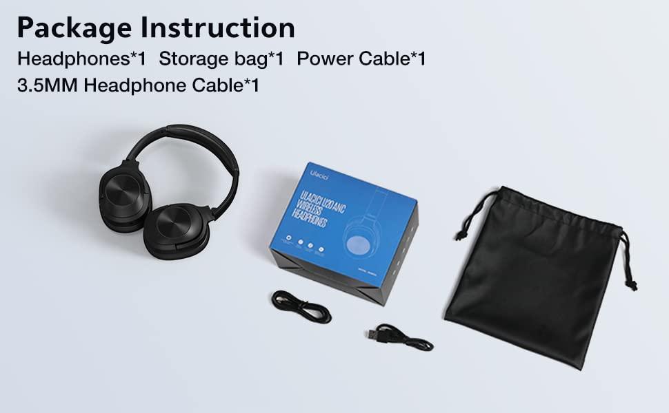 Ulacici Active Noise Cancelling Headphones,Wireless Bluetooth Headphones Built-in Mic 40 Hours Playtime Wireless Noise Cancelling Headphone 3D Low Bass Tone Fast Charge