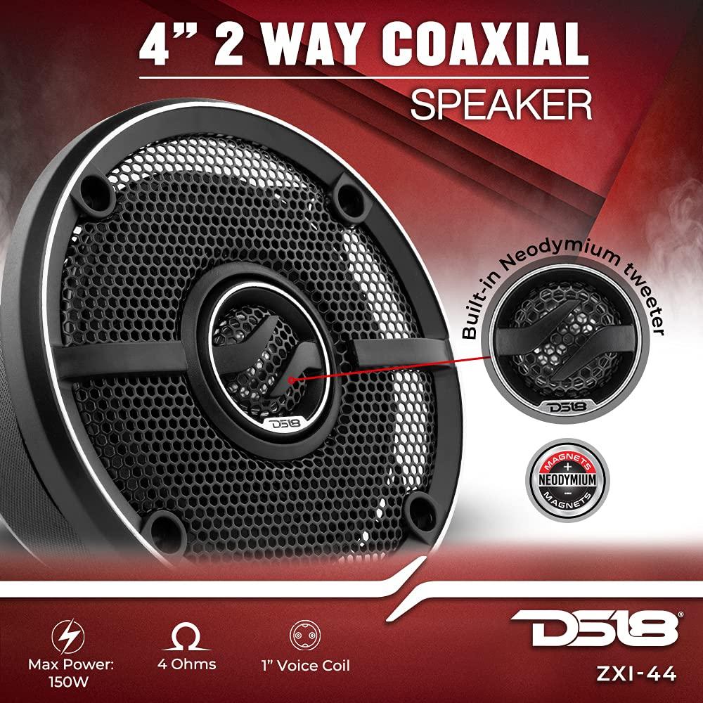 DS18 DS18 ZXI-44 4" Car Audio Coaxial Speaker with Built in Neodymium Tweeter and Kevlar Cone 2 Way 150 Watts Max 4 Ohm (2 Speakers) (Renewed)
