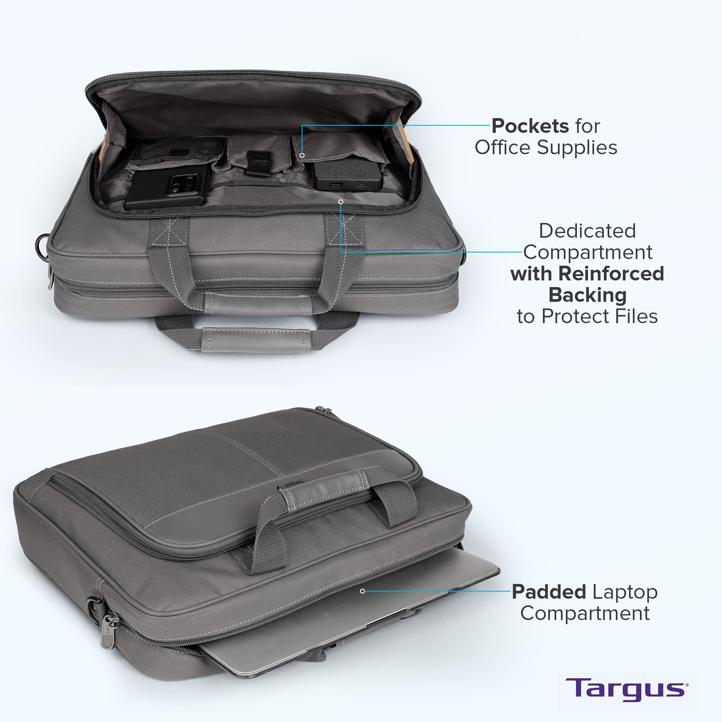 Targus Targus 15-16 Inch Classic Slim Laptop Bag, Gray - Ergonomic Briefcase and Messenger Bag - Spacious Foam Padded Laptop Bag for 16" Laptops and Under (TCT027US)