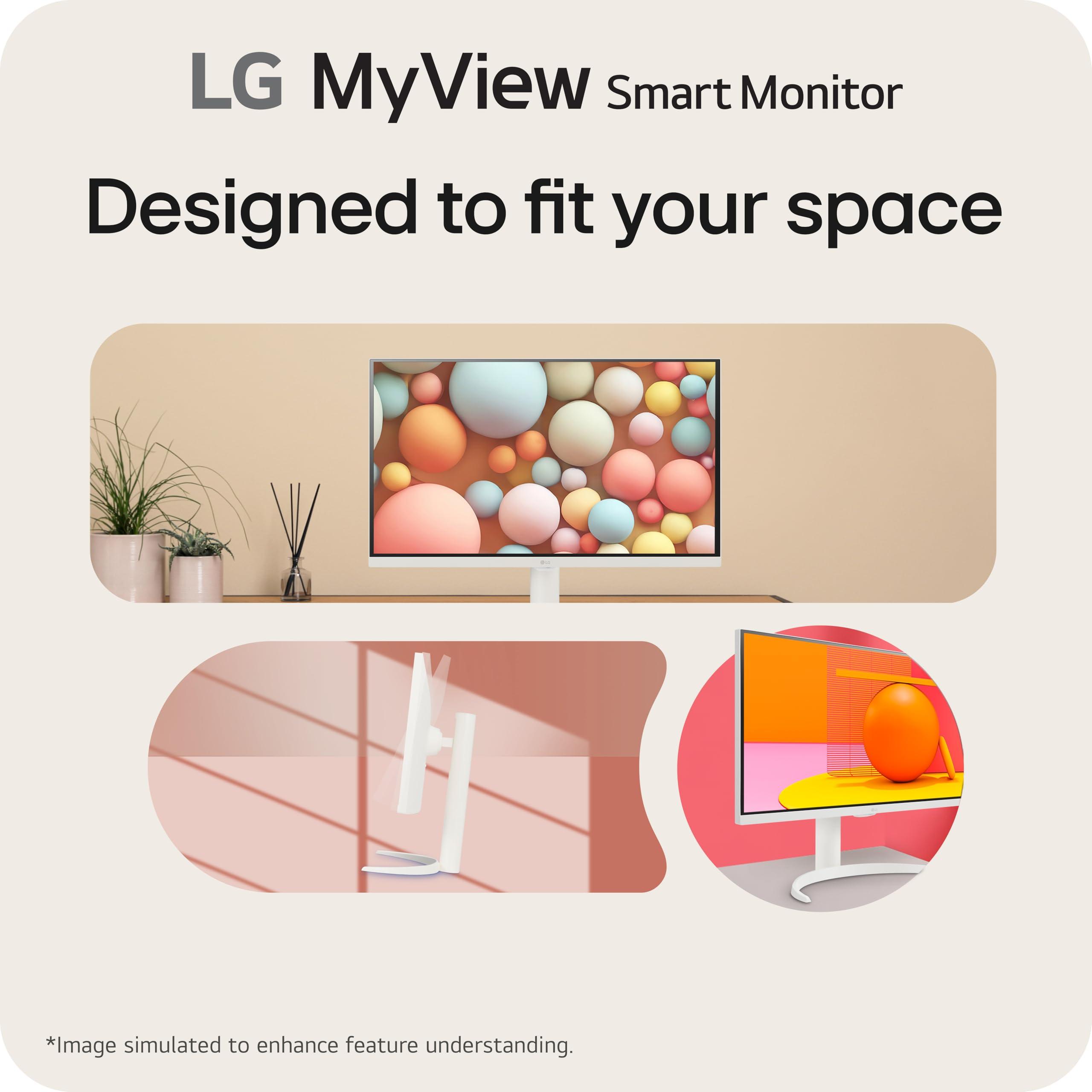 LG LG 27SR75U-W MyView 27 inch 4K UHD (3840x2160) IPS HDR10 USB Type-C 65W PD Smart Monitor webOS 23 AirPlay Screen Share Bluetooth ThinQ App Built-in Speaker HDMI White
