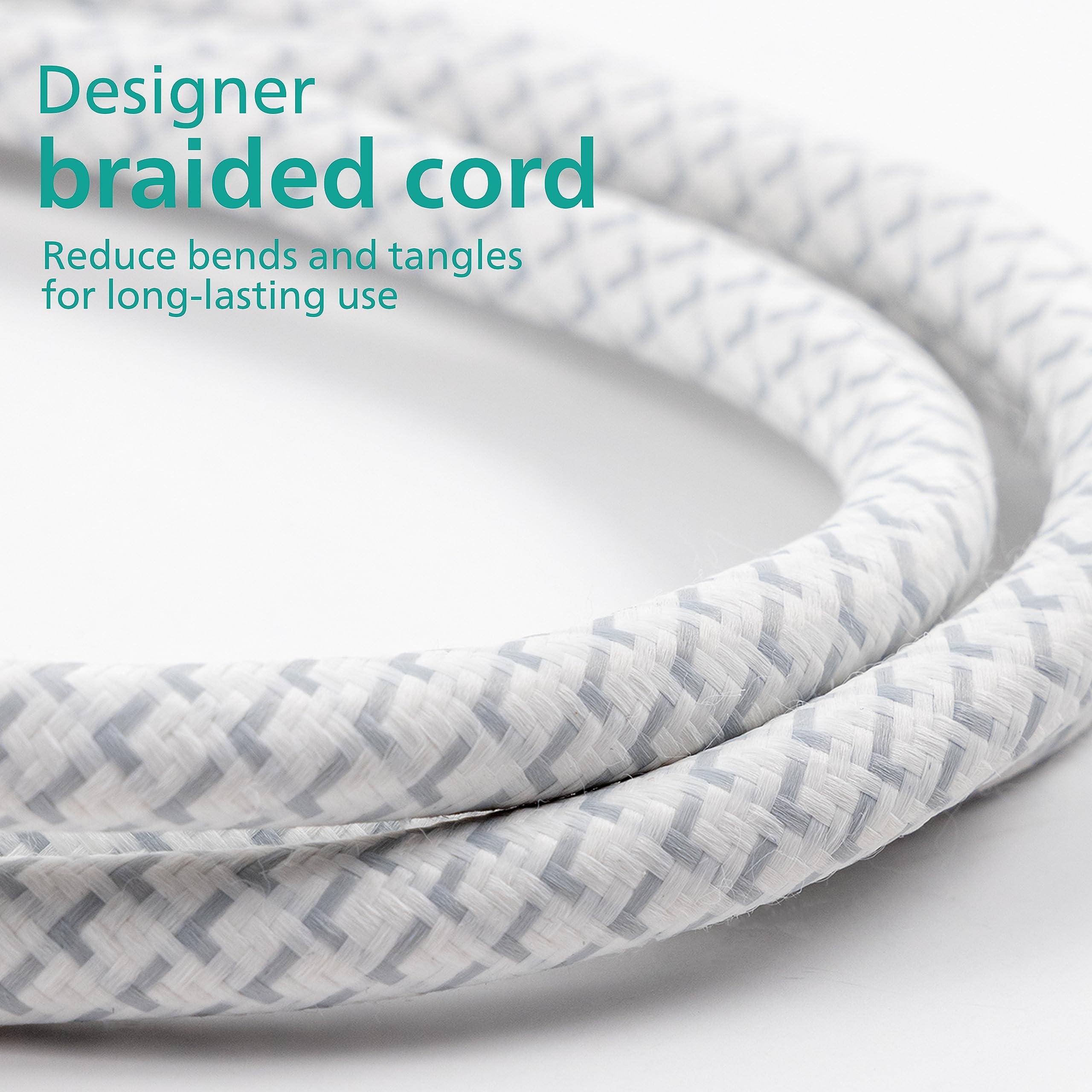 PHILIPS Philips Accessories EZFit 6-Outlet Surge Protector Power Strip, 8 Ft Braided Extension Cord, Widely Spaced Outlets, 1080 Joules, Flat Plug, for Home Office Dorm Essentials, White, SPC6066WB/37