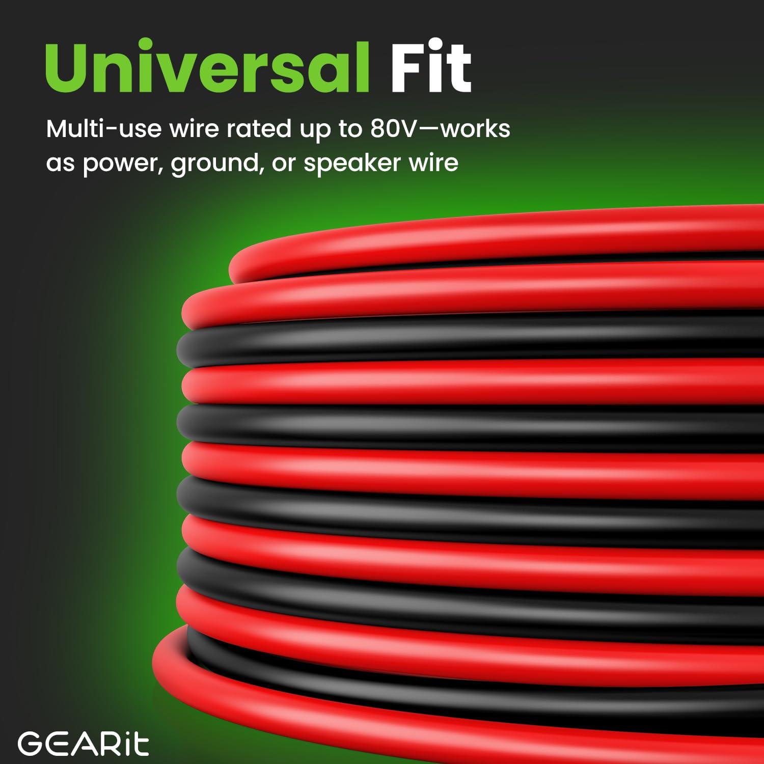 GEARit GEARit 10 Gauge Wire (100ft Each - Black/Red) Copper Clad Aluminum CCA - Primary Automotive Power/Ground for Battery Cable, Car Audio, Trailer Harness, Electrical - 200 Feet Total 10ga AWG Wire