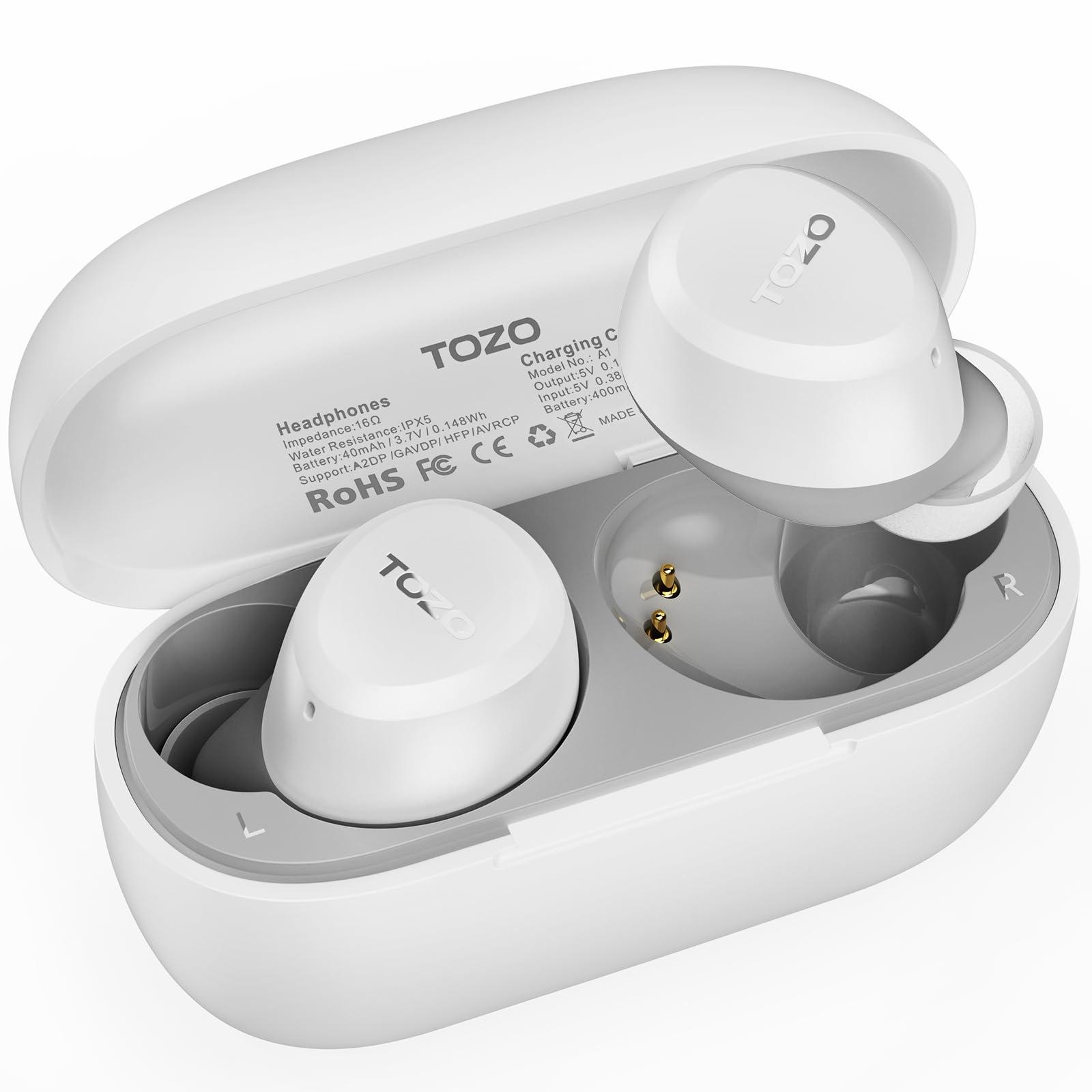 TOZO TOZO A1 2024 New Upgraded Wireless Earbuds, Bluetooth 5.3 in Ear Headphones Light-Weight, Support APP EQ Setting, Stereo Sound Headset Longer Playback with Charging Case Waterproof, White