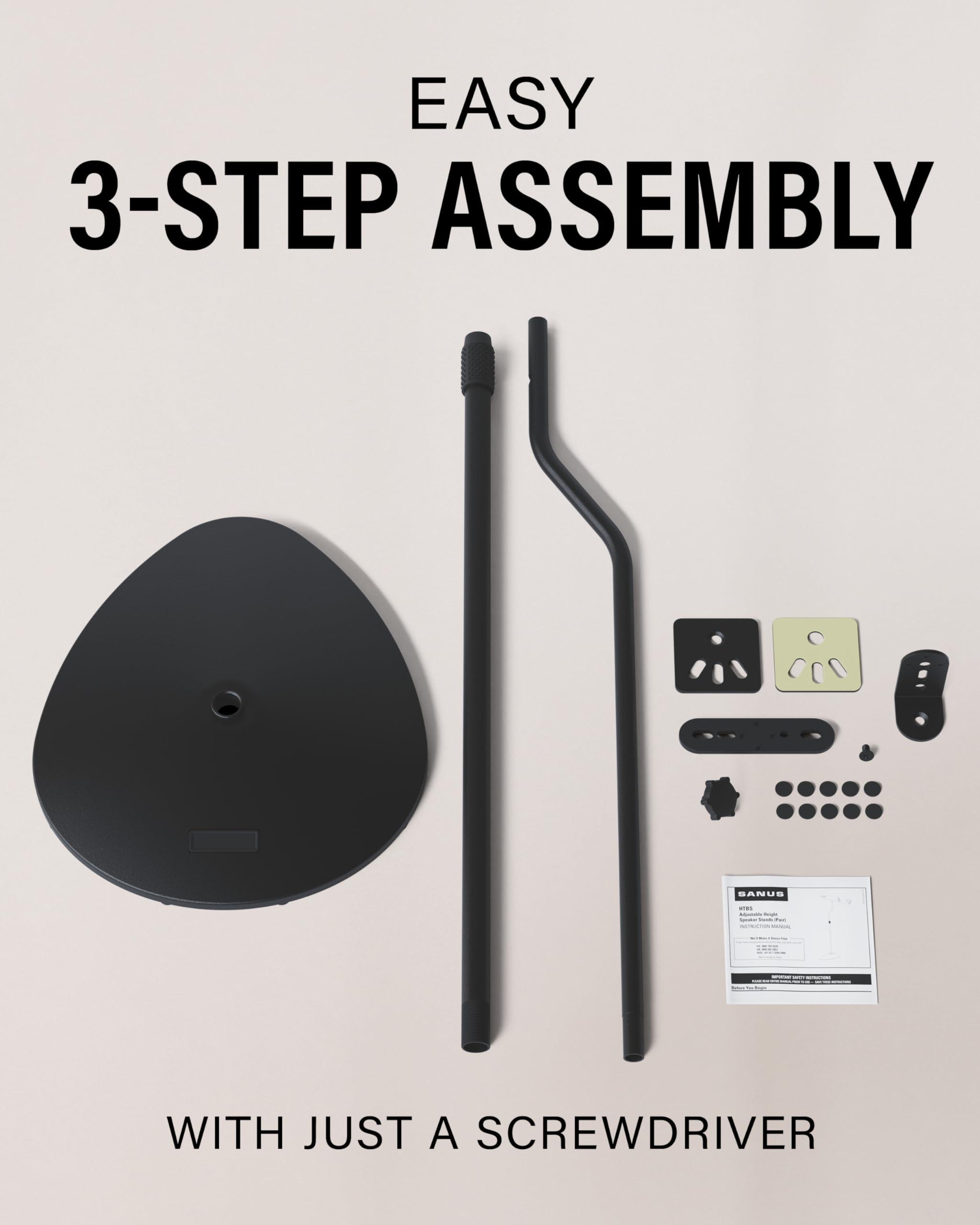 Sanus SANUS Home Theater Bliss Bundle: Low Profile Tilt TV Wall Mount (MLT14) + Adjustable Height Speaker Stands - Pair (HTBS) - Elevate Your Audio Experience