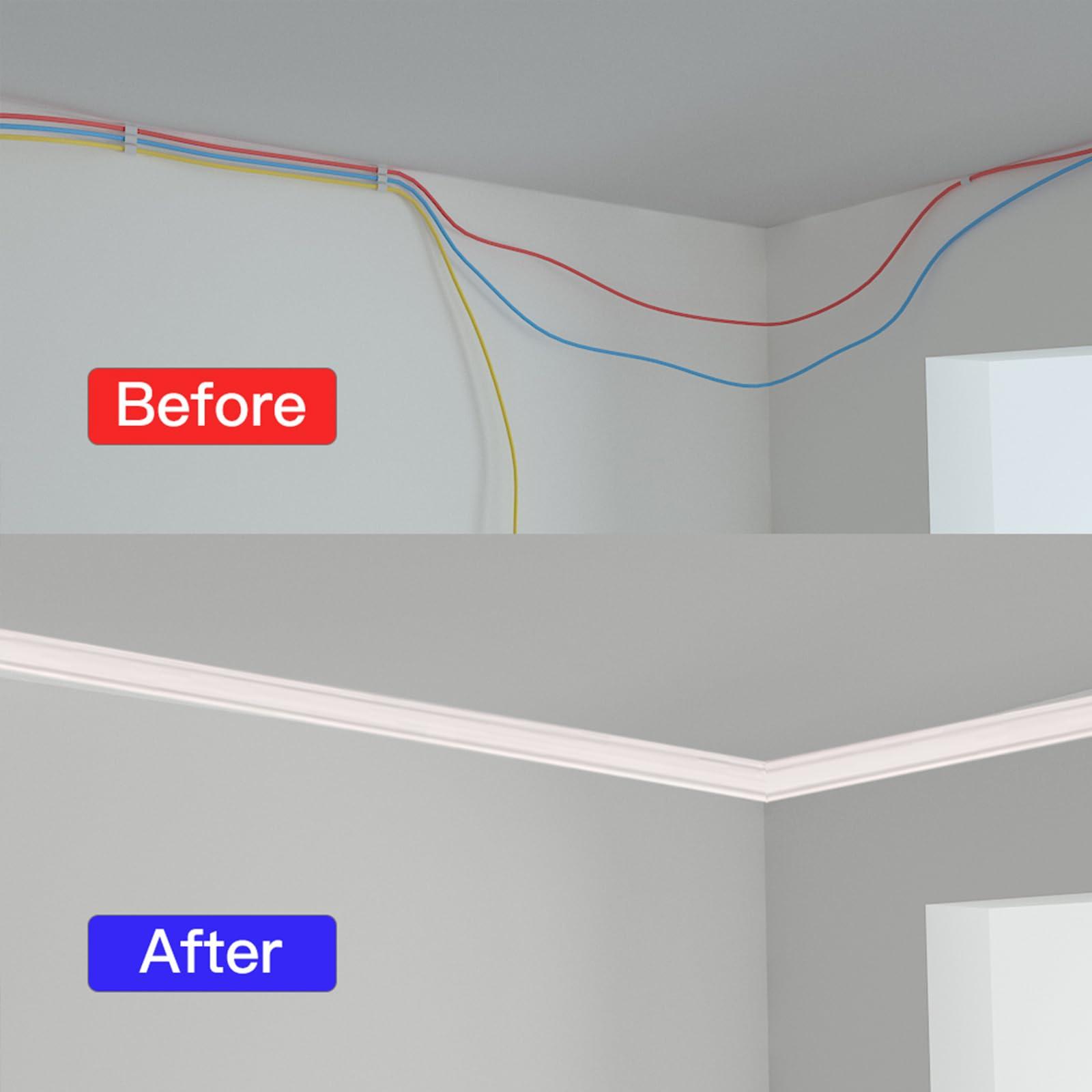 ZGYZJM Corner Cable Hider,125.6in Corner Cable Concealer,Paintable Cord Cover on Wall,Corner Cable Management Kit,Cord Hider Wire Concealer,Cable Cover Raceway for Floor Baseboard,Ceiling,8XL15.7in,White