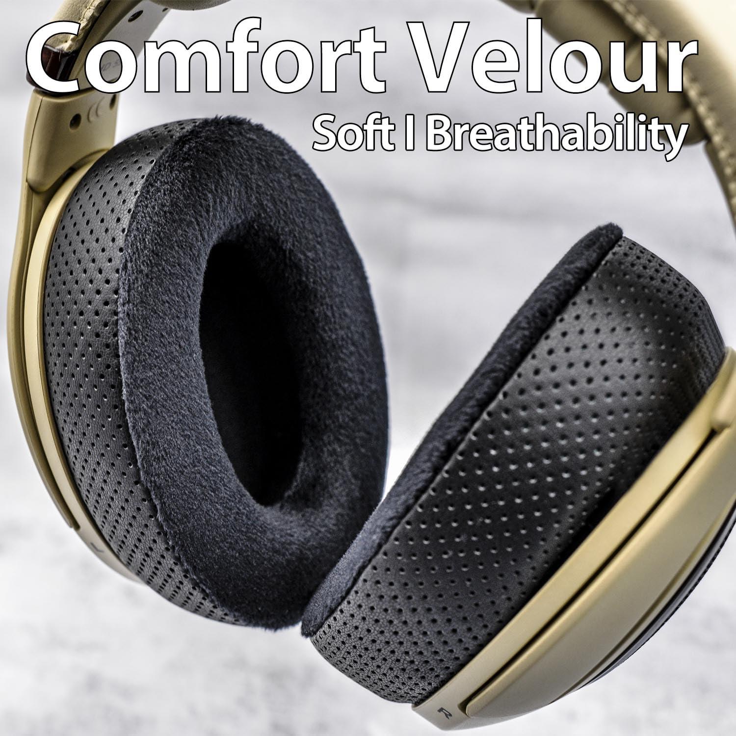 TRANSTEK Earpads for PC38X, PC37X, HD560S, HD599, HD598/SE/CS/SR, HD595 Headphones by TRANSTEK - Thicker Memory Foam I Deeper Inner Hole (Hybrid Velour)