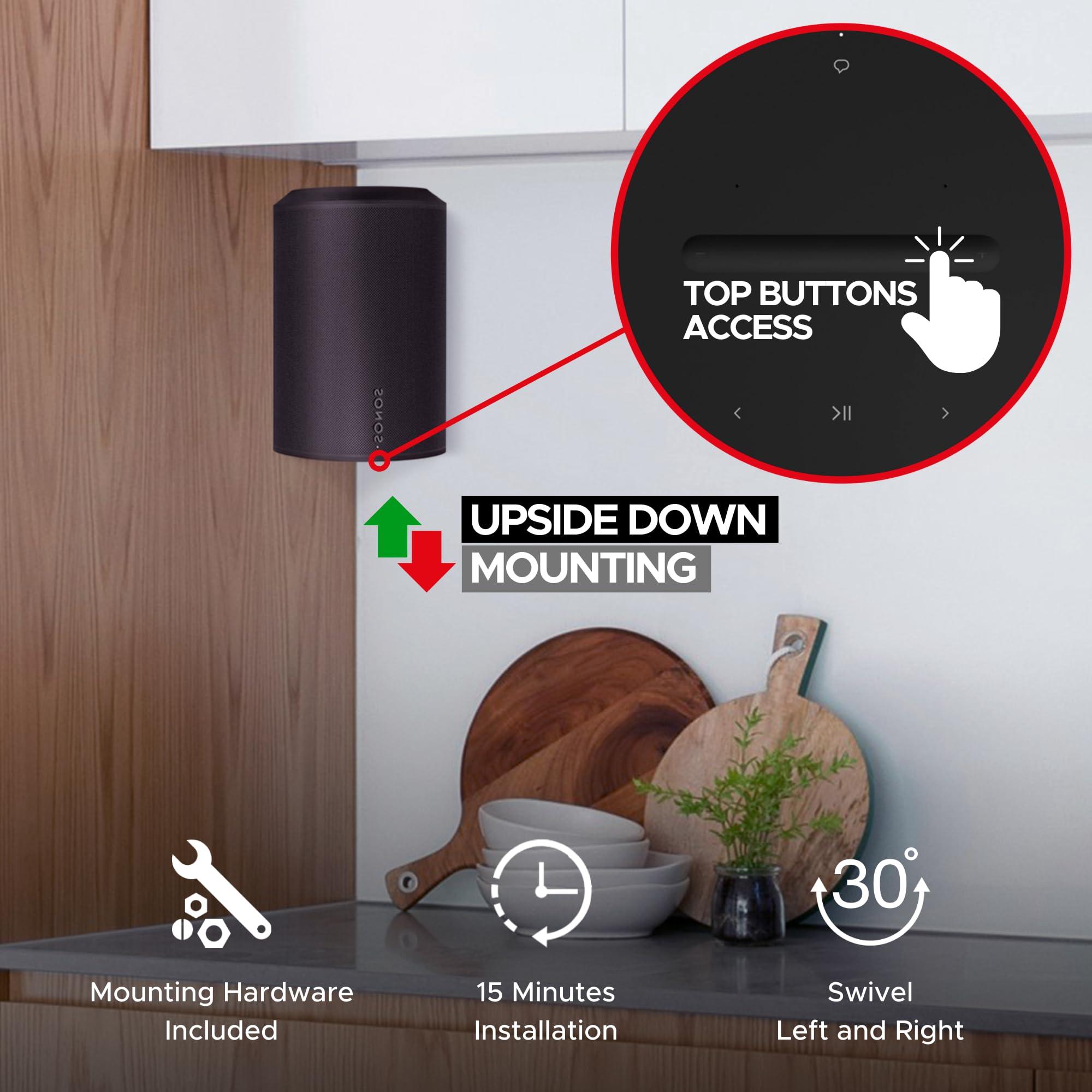 Sound Bass ERA100 Corner Wall Mount Bracket - Low Profile, Black, Single (1pc), Complete with All Mounting Hardware Compatible with Sonos ERA 100 Speaker
