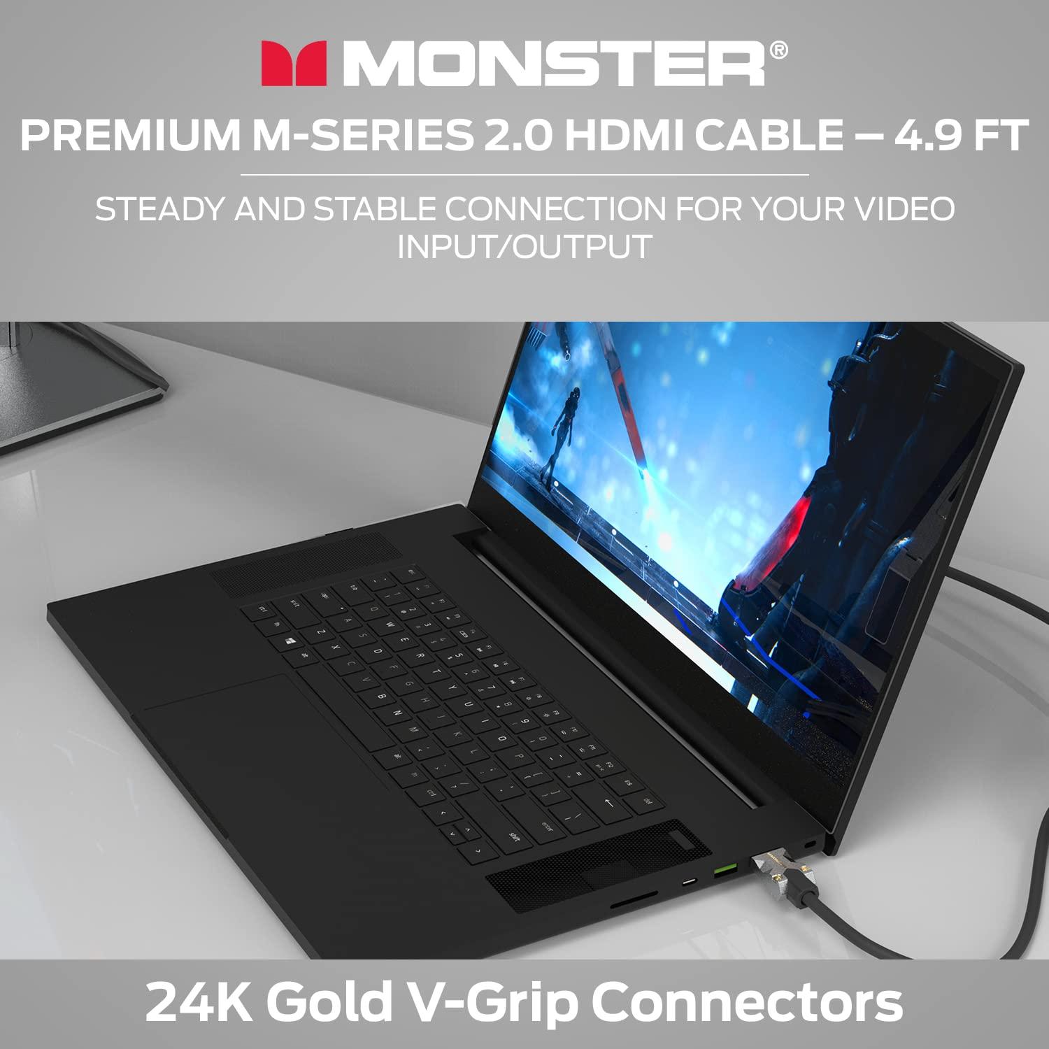 Monster Monster M-Series Certified Premium HDMI Cable 2.0, Features 4K Ultra HD at 60Hz Refresh Rate, Duraflex Jacket, and Triple Layer Shielding, 22.5 Gbps - 4.9 ft