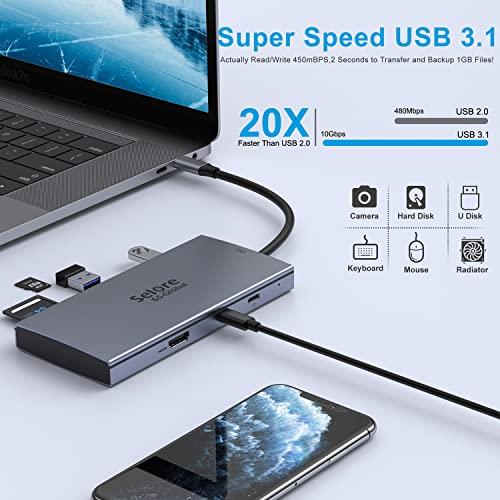 Selore&S-Global USB-C Hub with M.2 NVMe SSD Enclosure, 7-in-1 Docking Station Hybrid Type-C Multiport Adapter Fits 10 Gbps USB 3.1, 100W Power Delivery, 4K HDMI 60Hz, USB2.0, SD/TF Card Readers for Windows, Mac OS