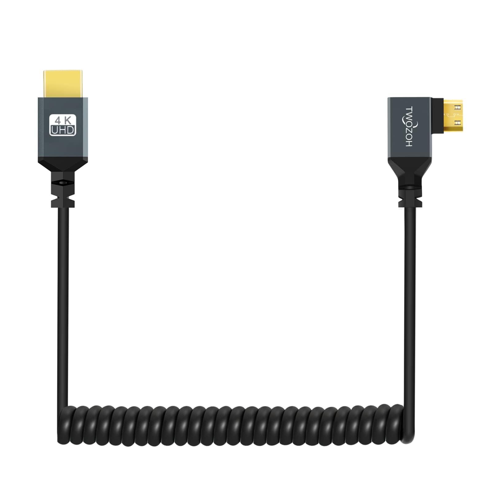 Twozoh Twozoh Left Angled Coiled Mini HDMI to HDMI Cable, 90 Degree Mini HDMI to HDMI Coiled Cable Support 3D/4K 1080P Stretched Length to 1.5M / 5FT