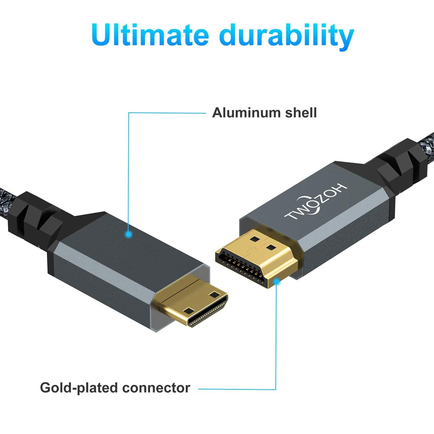 Twozoh Twozoh Left Angled Coiled Mini HDMI to HDMI Cable, 90 Degree Mini HDMI to HDMI Coiled Cable Support 3D/4K 1080P Stretched Length to 1.5M / 5FT