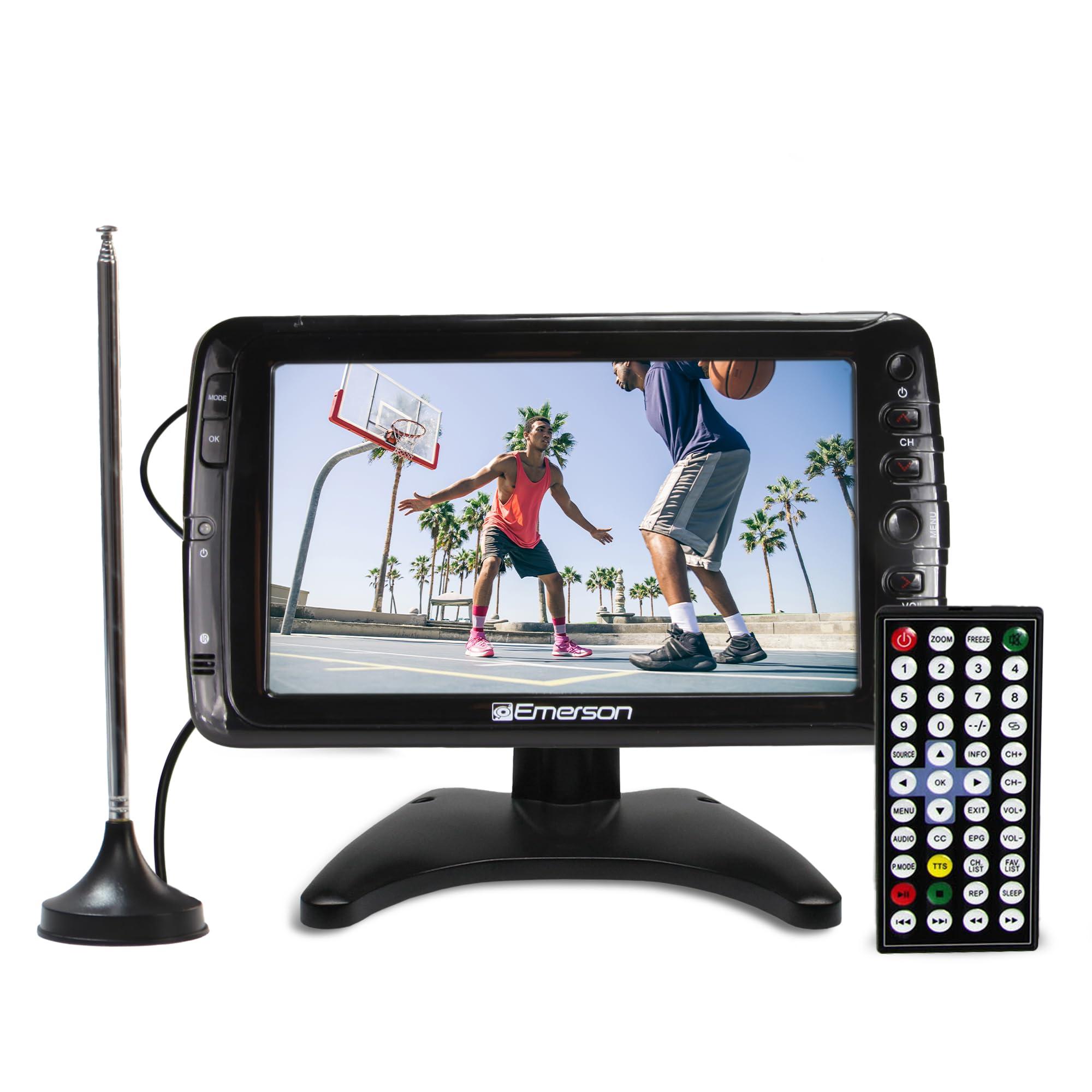 Emerson Emerson ET-7000 7" Portable Handheld Digital TV with Built-in Rechargeable Battery, HD Display, Multimedia Playback, USB/SD Card Support, and AC/DC Adapter | Compact TV for Home or Travel